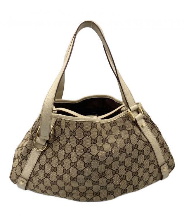 GUCCI GGキャンバス トートバッグ ベージュ×ブラウン シルバー金具 中古・古着通販】GUCCI (グッチ) GGキャンバストートバッグ ベージュ