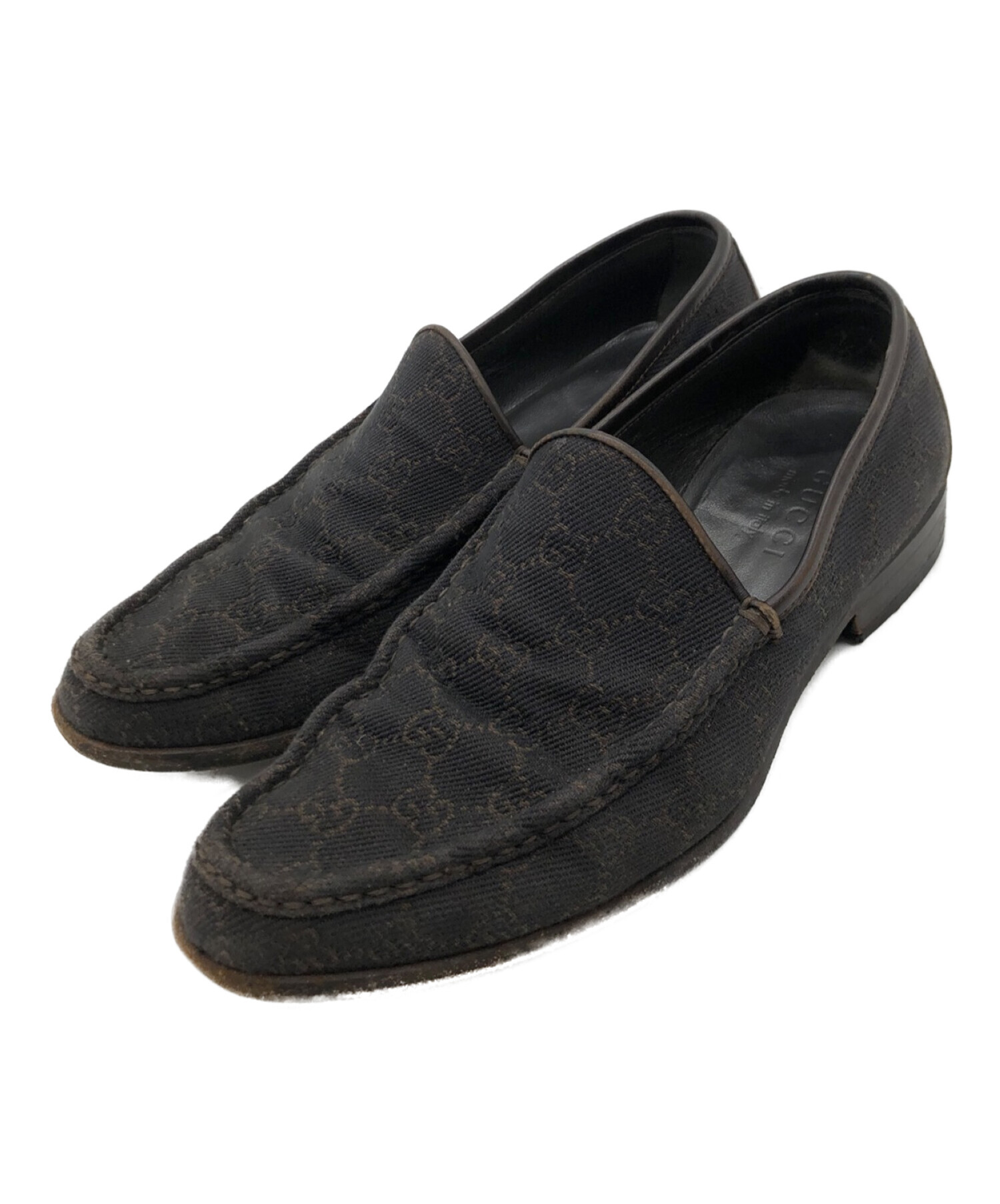 中古・古着通販】GUCCI (グッチ) GG柄スリッポン ブラック×ブラウン 