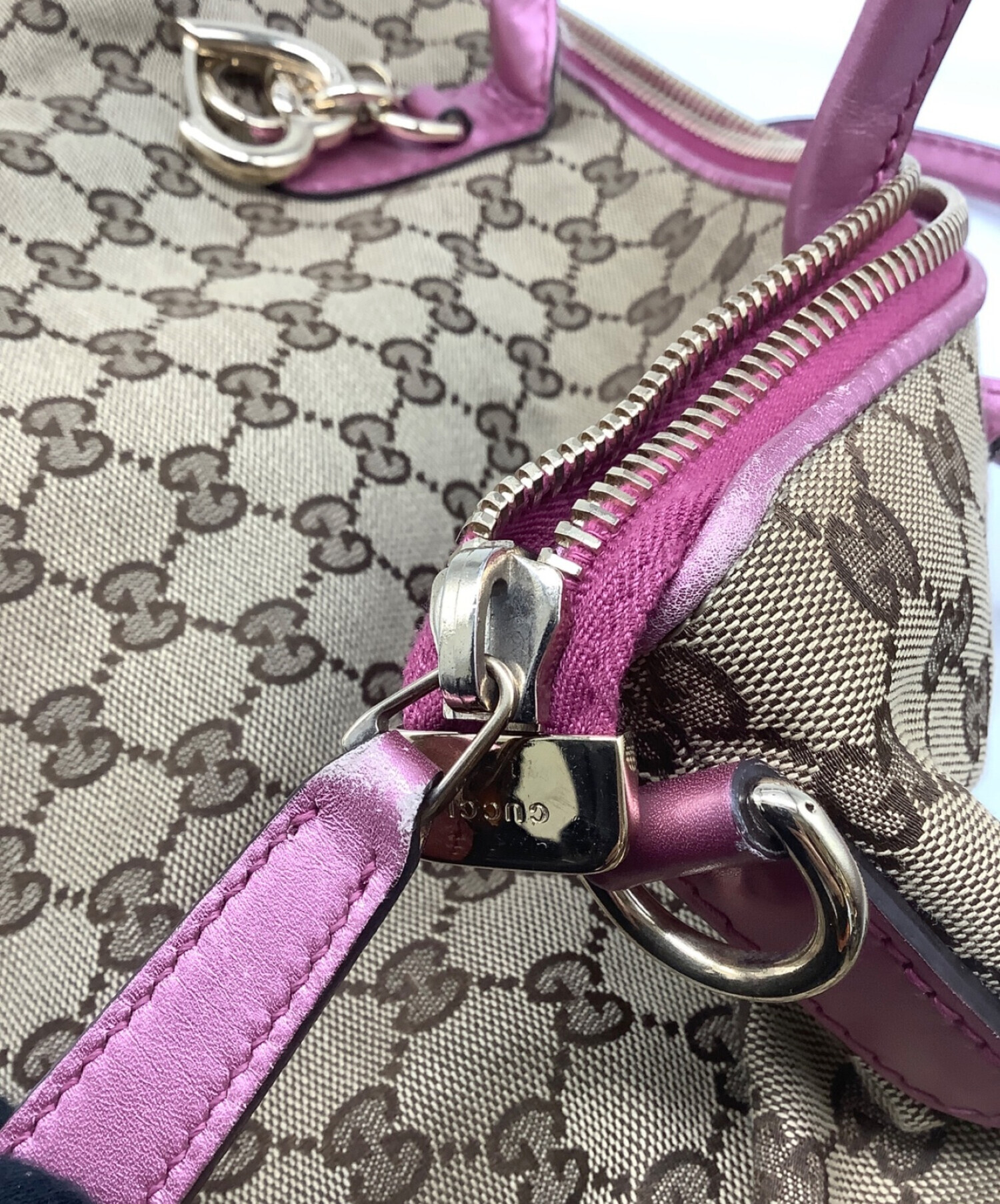 中古・古着通販】GUCCI (グッチ) 2WAYバッグ ベージュ×ピンク