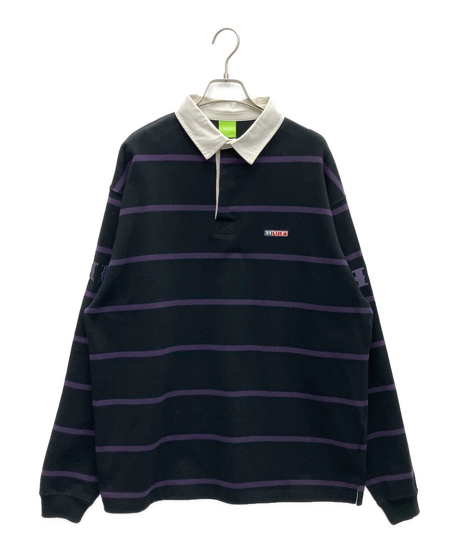 中古・古着通販】HUF (ハフ) ラガーシャツ ブラック×パープル サイズ:L