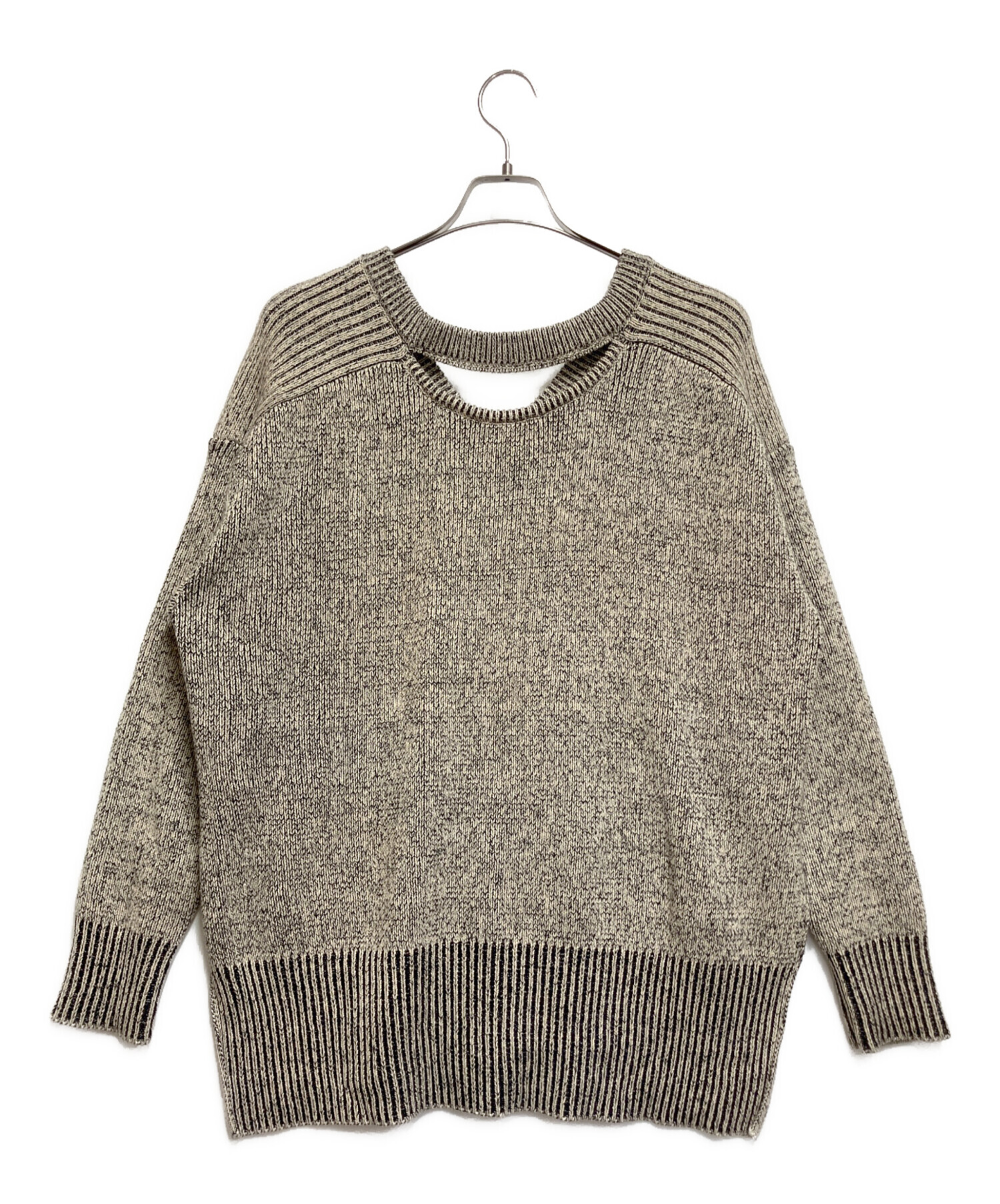 ダブルフェイス カット ネック ワイド ニット トップス CLANE - ダブル