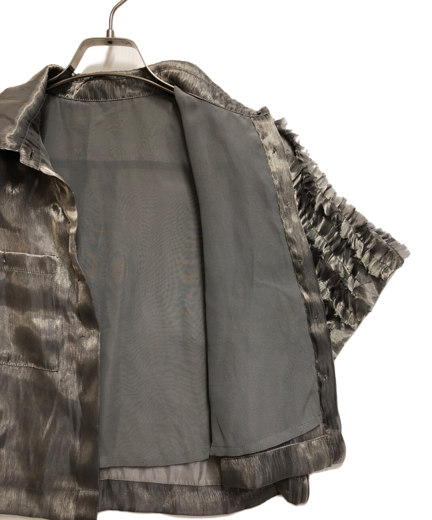 中古・古着通販】AMERI (アメリ) FRILL SLEEVE SHEER SHIRT グレー 