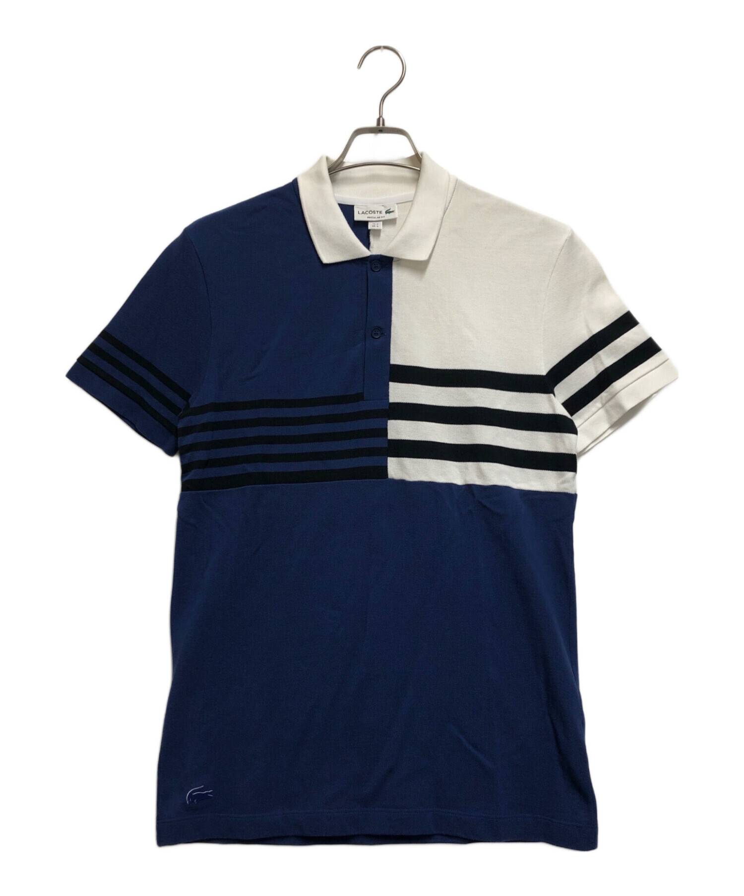 LACOSTE ネイビーとホワイトストライプ ポロシャツ 42 中古・古着通販】LACOSTE (ラコステ) ストライプポロシャツ ホワイト
