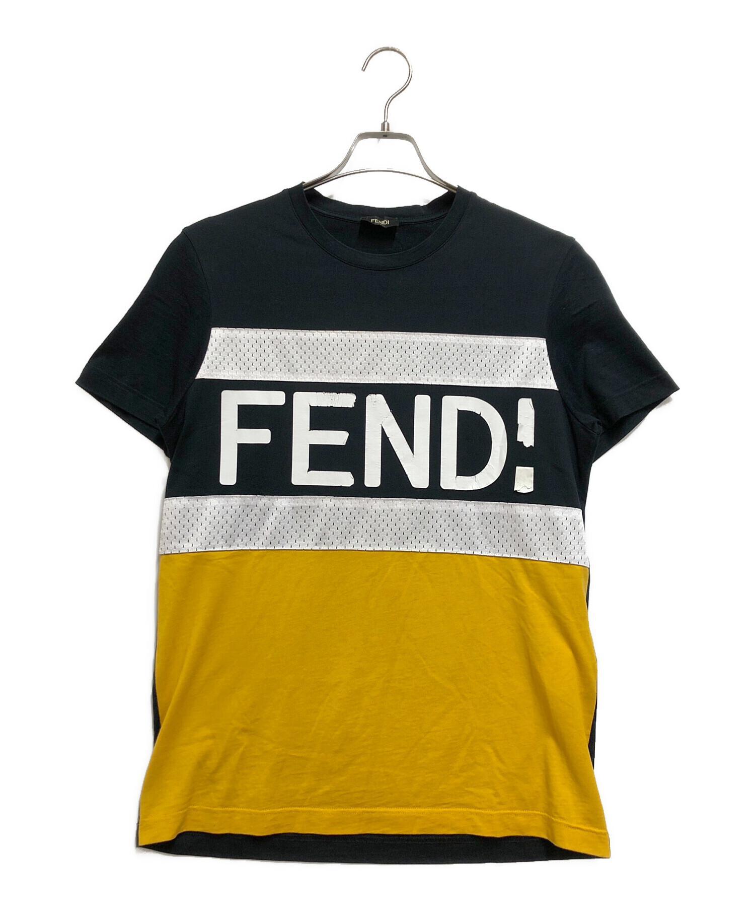 中古・古着通販】FENDI (フェンディ) ロゴメッシュT ブラック×イエロー 