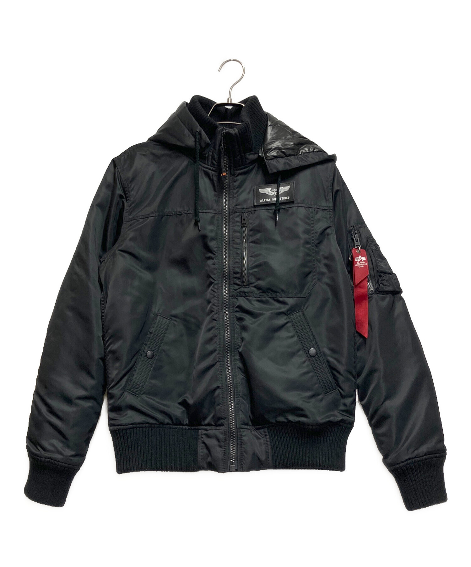 中古・古着通販】ALPHA (アルファ) フーデッドリブジャケット ブラック 