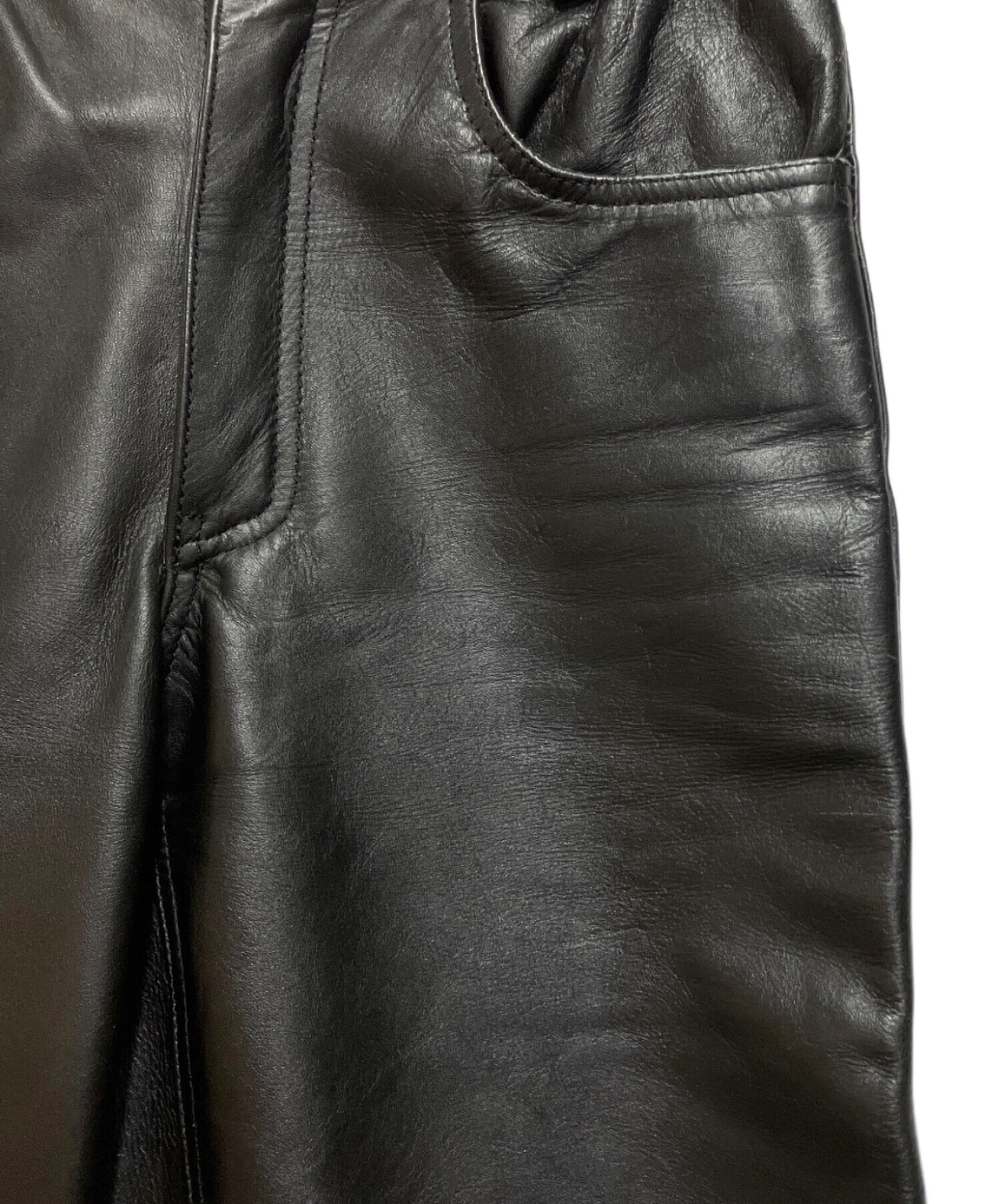 ★BEAUTIFUL FASHION 牛革 レザーパンツ ブラック 30インチ 中古・古着通販】GENUINE LEATHER (ジェニュインレザー) レザーパンツ