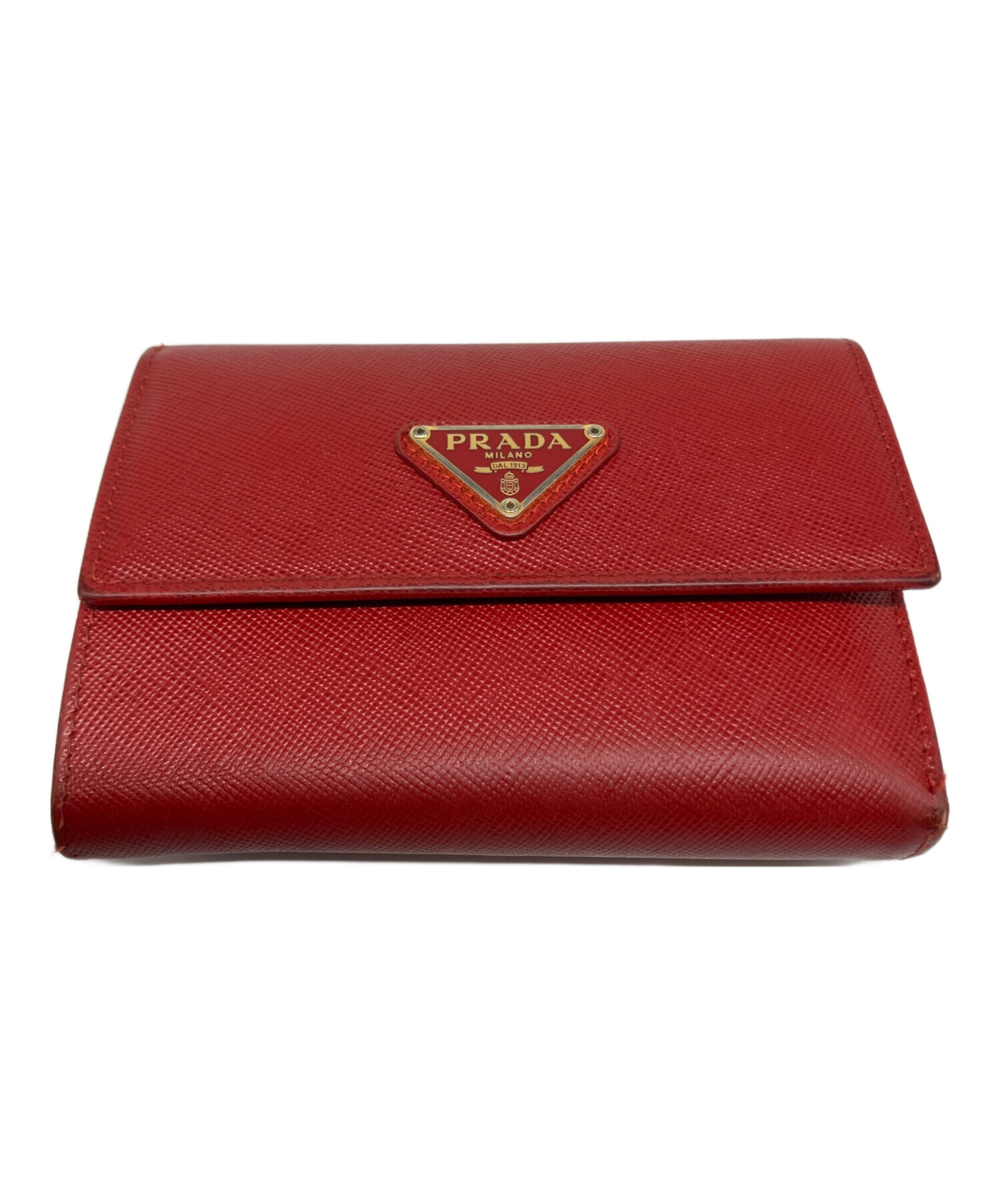 【BIGお買い物ラリー★30%OFFセール中】プラダ PRADA 三つ折り財布 レッド レディース 中古 中古・古着通販】PRADA (プラダ) 3つ折り財布 レッド｜ブランド・古着