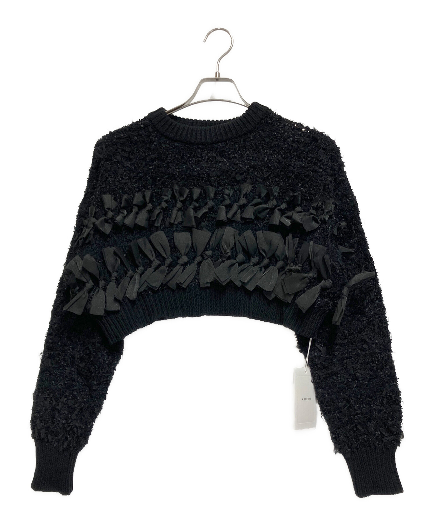 中古・古着通販】Ameri (アメリ) RIBBON TAPE SHORT KNIT TOP ブラック