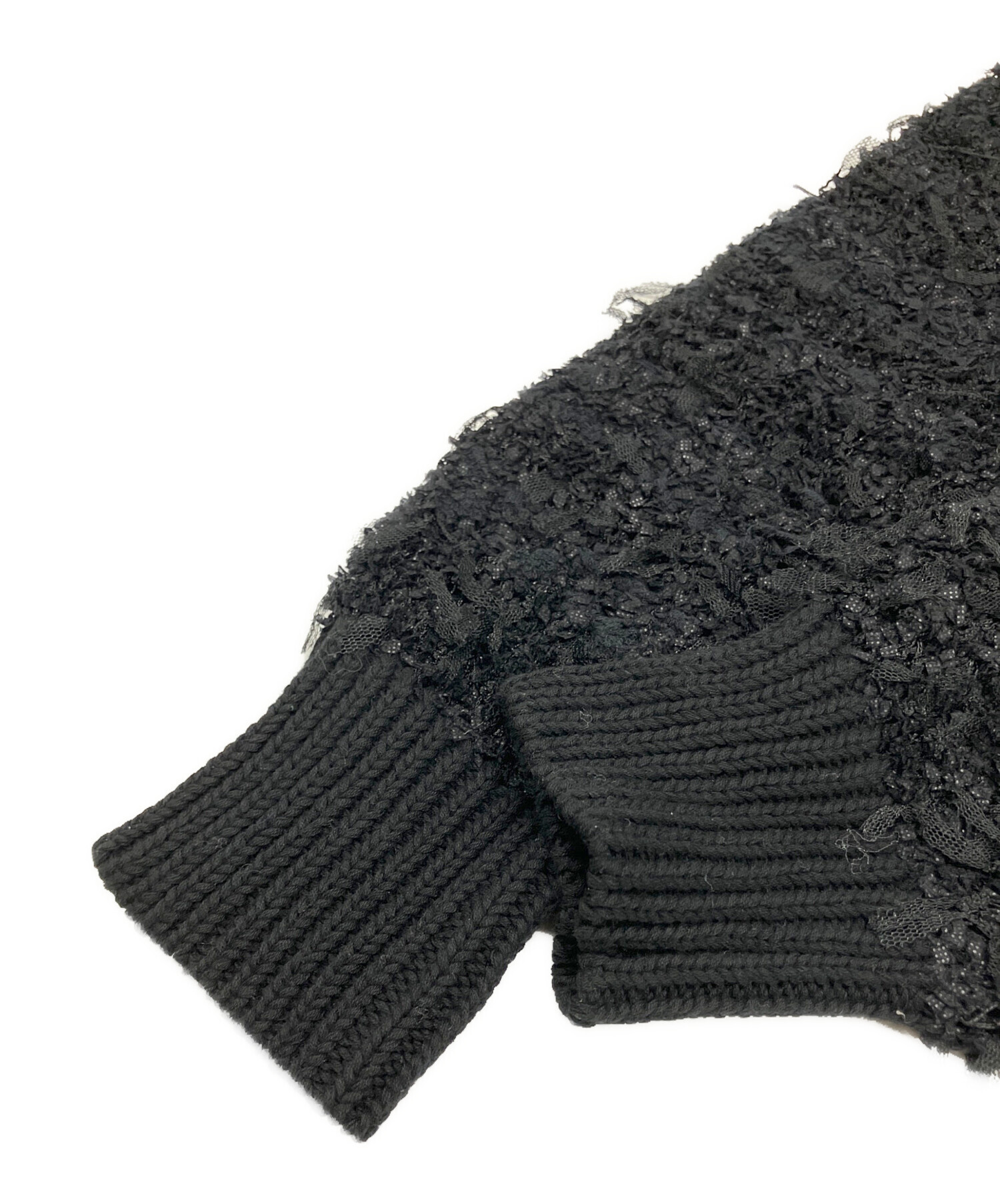中古・古着通販】Ameri (アメリ) RIBBON TAPE SHORT KNIT TOP ブラック
