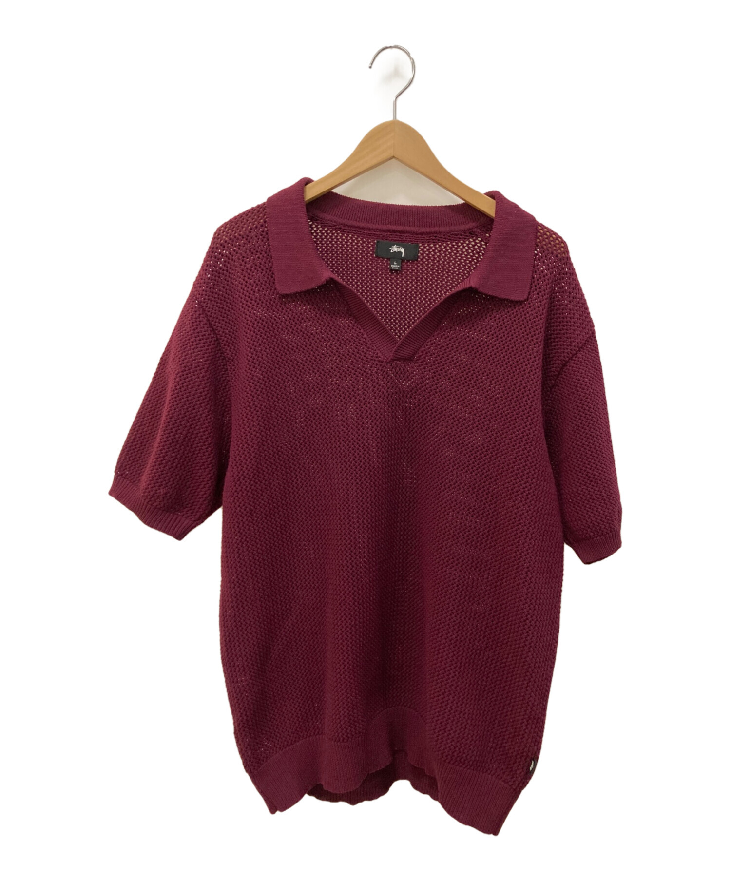 中古・古着通販】stussy (ステューシー) ニットポロシャツ ボルドー
