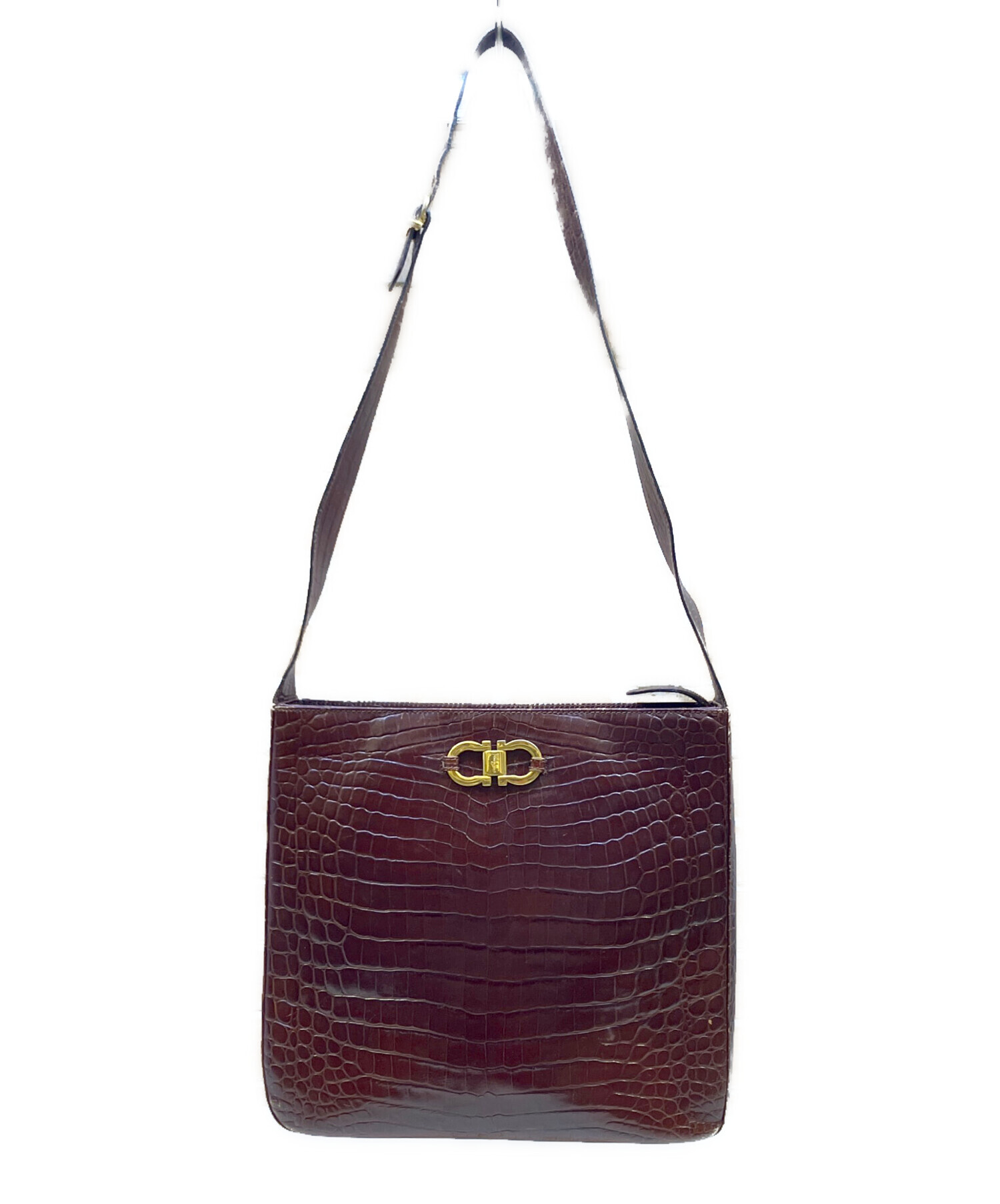 フェラガモ　ダークブラウン クロコダイル風 ショルダーバッグ 中古・古着通販】Salvatore Ferragamo (サルヴァトーレ フェラガモ