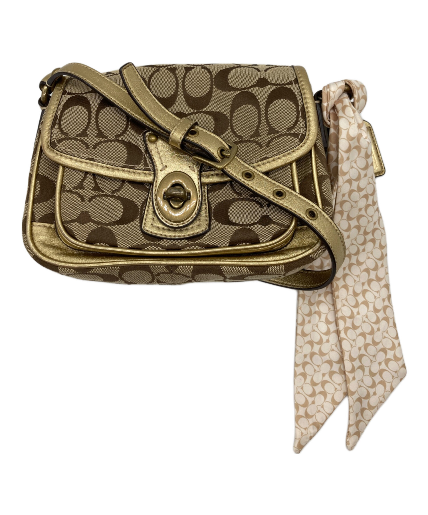 中古・古着通販】COACH (コーチ) ショルダーバッグ ベージュ×ゴールド