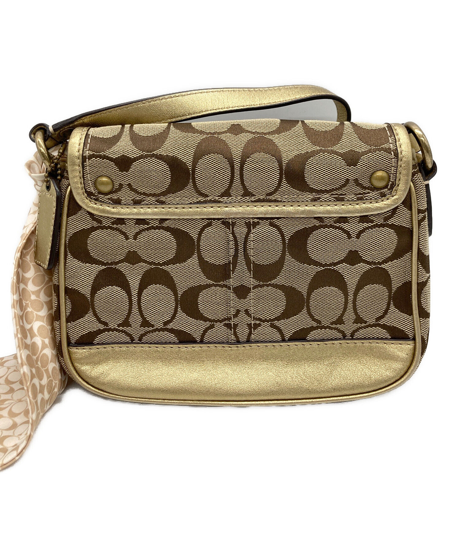 中古・古着通販】COACH (コーチ) ショルダーバッグ ベージュ×ゴールド