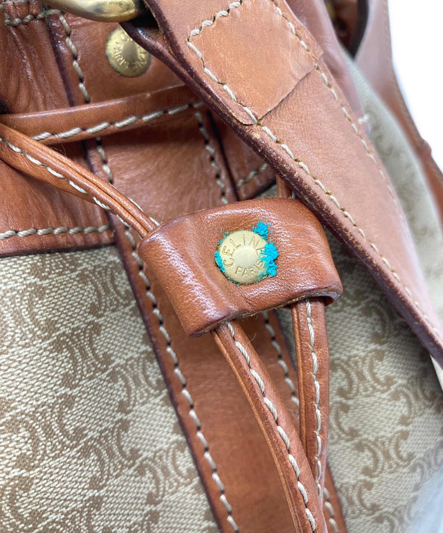 CELINE セリーヌ 巾着 ショルダーバッグ ポーチ付き 中古・古着通販】CELINE (セリーヌ) 巾着ショルダーバッグ ブラウン