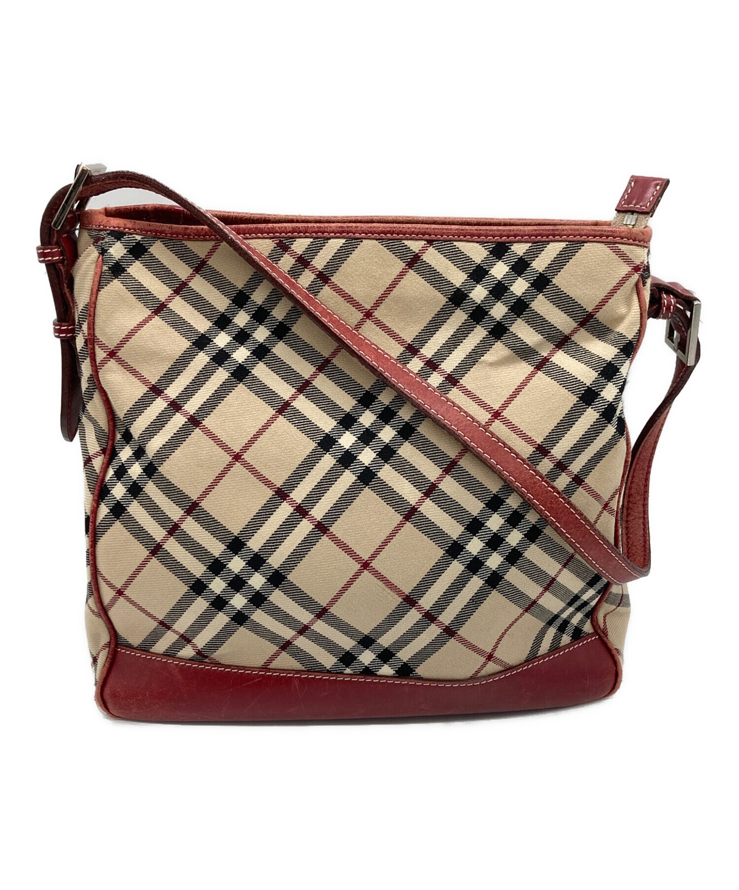 BURBERRY バーバリー ブルーレーベル ストライプ柄 キャンバス/レザ― ワンショルダーバッグ ベージュ/レッド S09-k081 中古・古着通販】BURBERRY BLUE LABEL (バーバリー ブルー レーベル