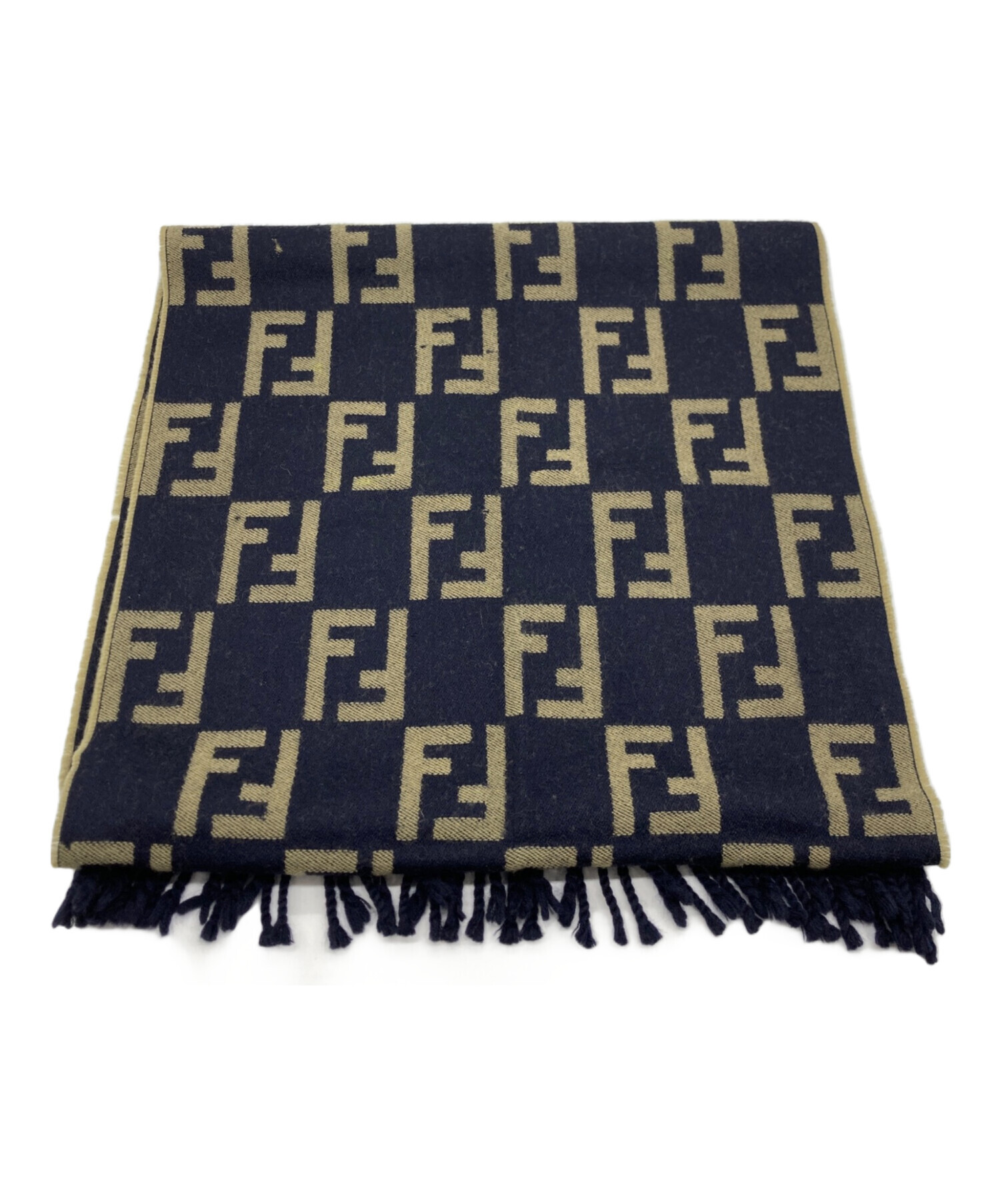 ロングFendi チェック柄 マフラー ベージュ/ネイビー ロングFendi チェック柄 マフラー ベージュ/ネイビー 楽天市場