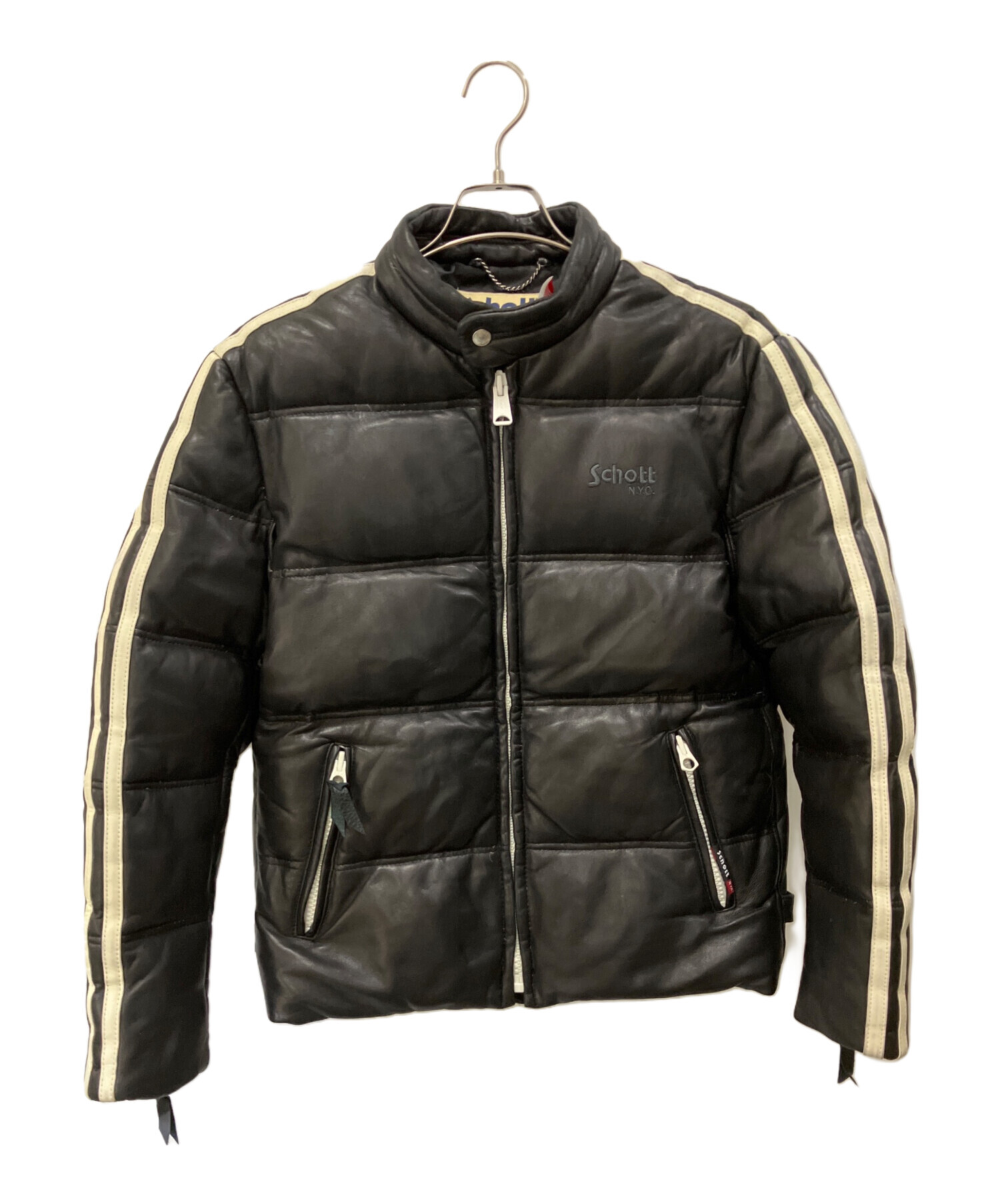 米国製 SCHOTT レザーダウンジャケット モーターサイクルジャケット 中古・古着通販】Schott (ショット) モーターサイクルダウンジャケット