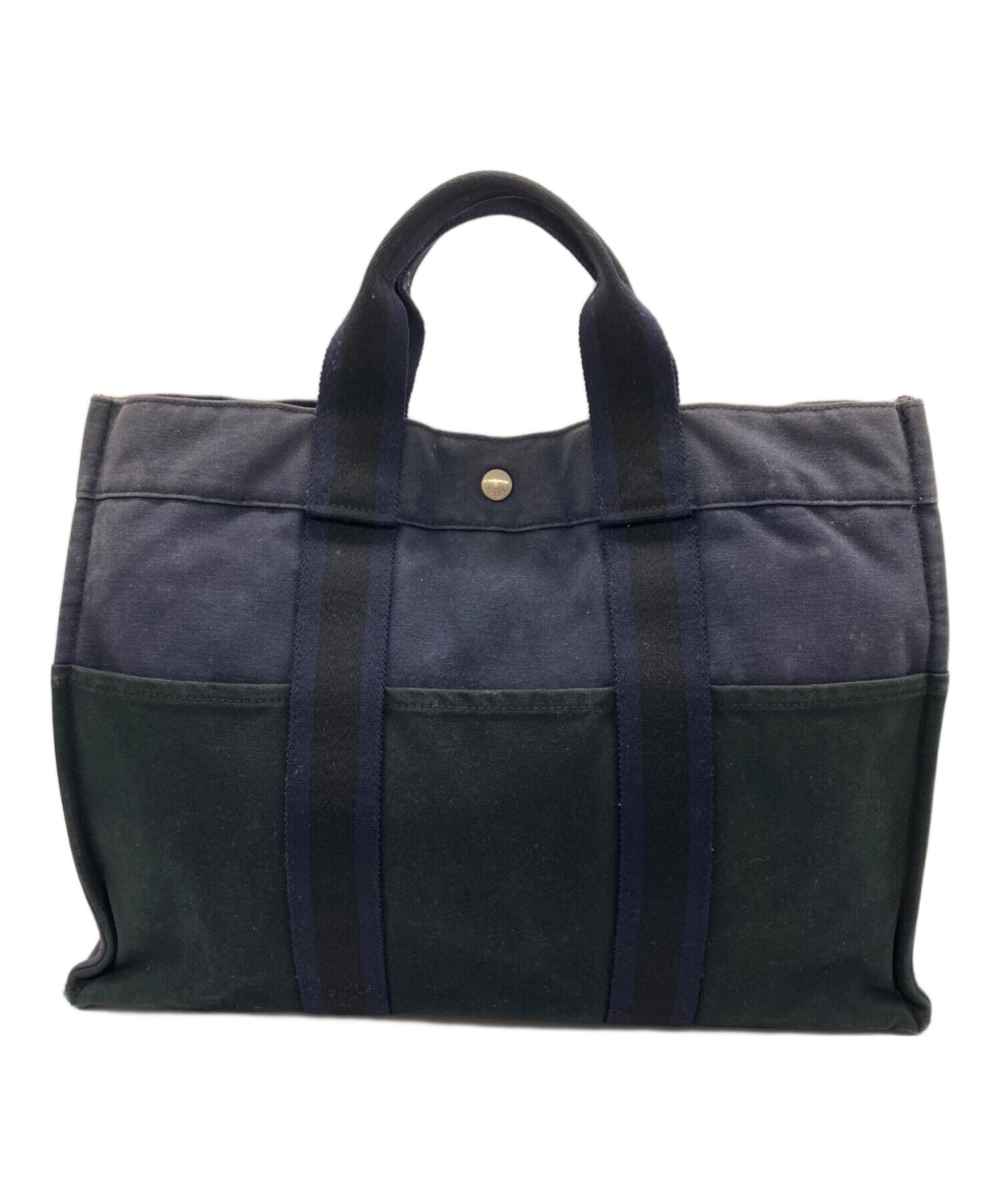 HERMES エルメス フールトゥMM トートバッグ ネイビー ブラック 中古・古着通販】HERMES (エルメス) フールトゥMMトートバッグ