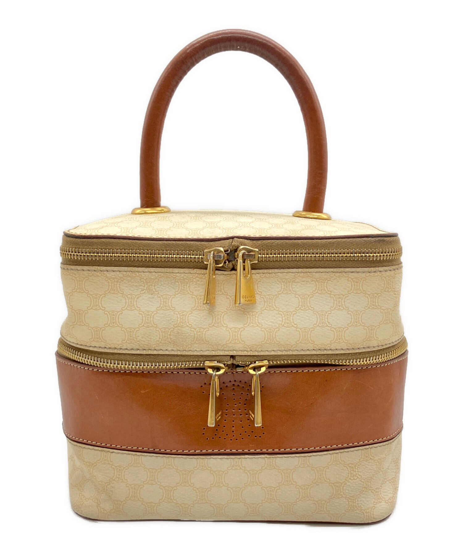 CELINE セリーヌ マカダム柄 バニティバッグ ハンドバッグ 中古・古着通販】CELINE (セリーヌ) マカダム バニティバッグ ベージュ