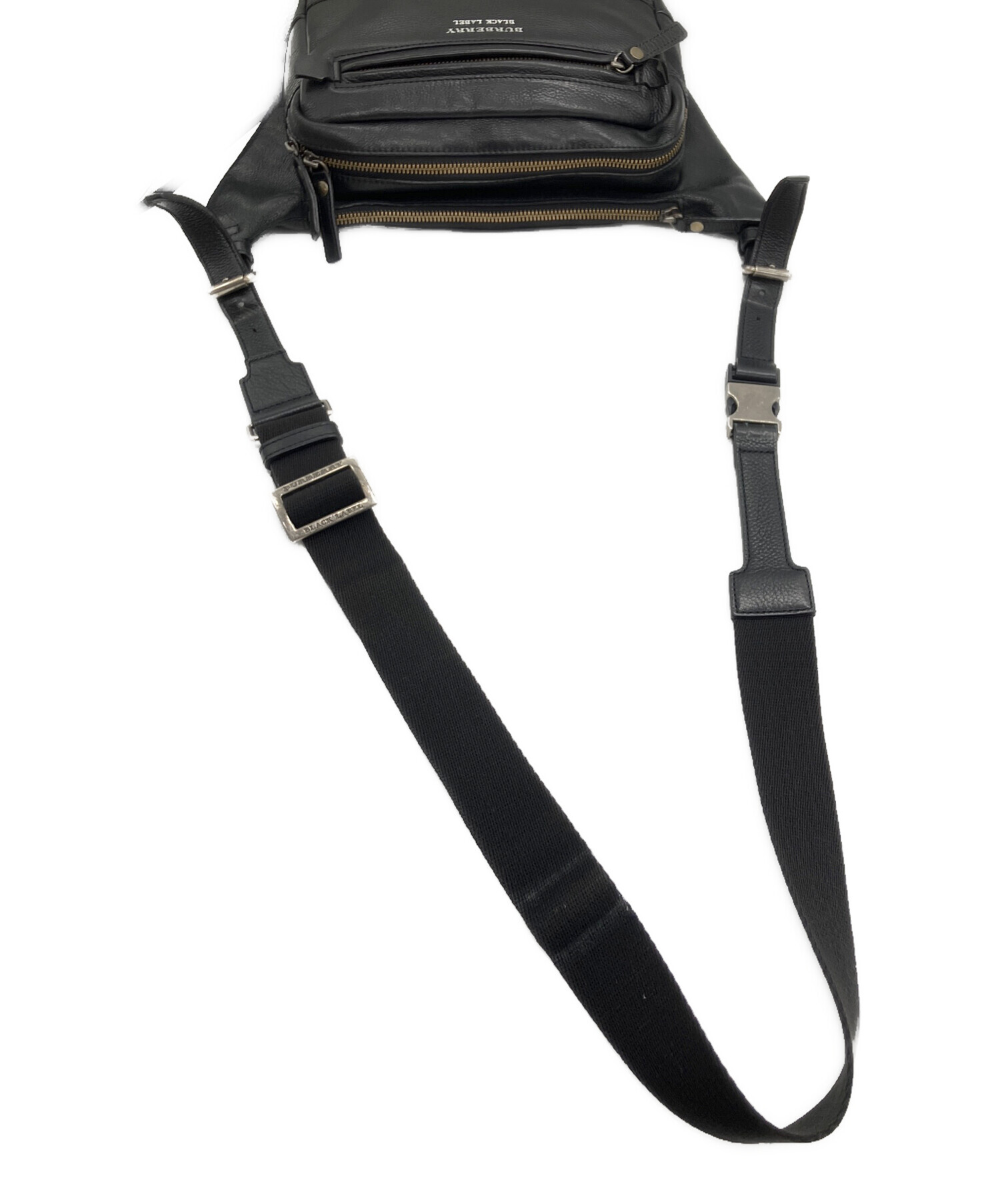 BURBERRYTBロゴ付き黒レザーショルダーバッグ中古 中古・古着通販】BURBERRY BLACK LABEL (バーバリーブラックレーベル
