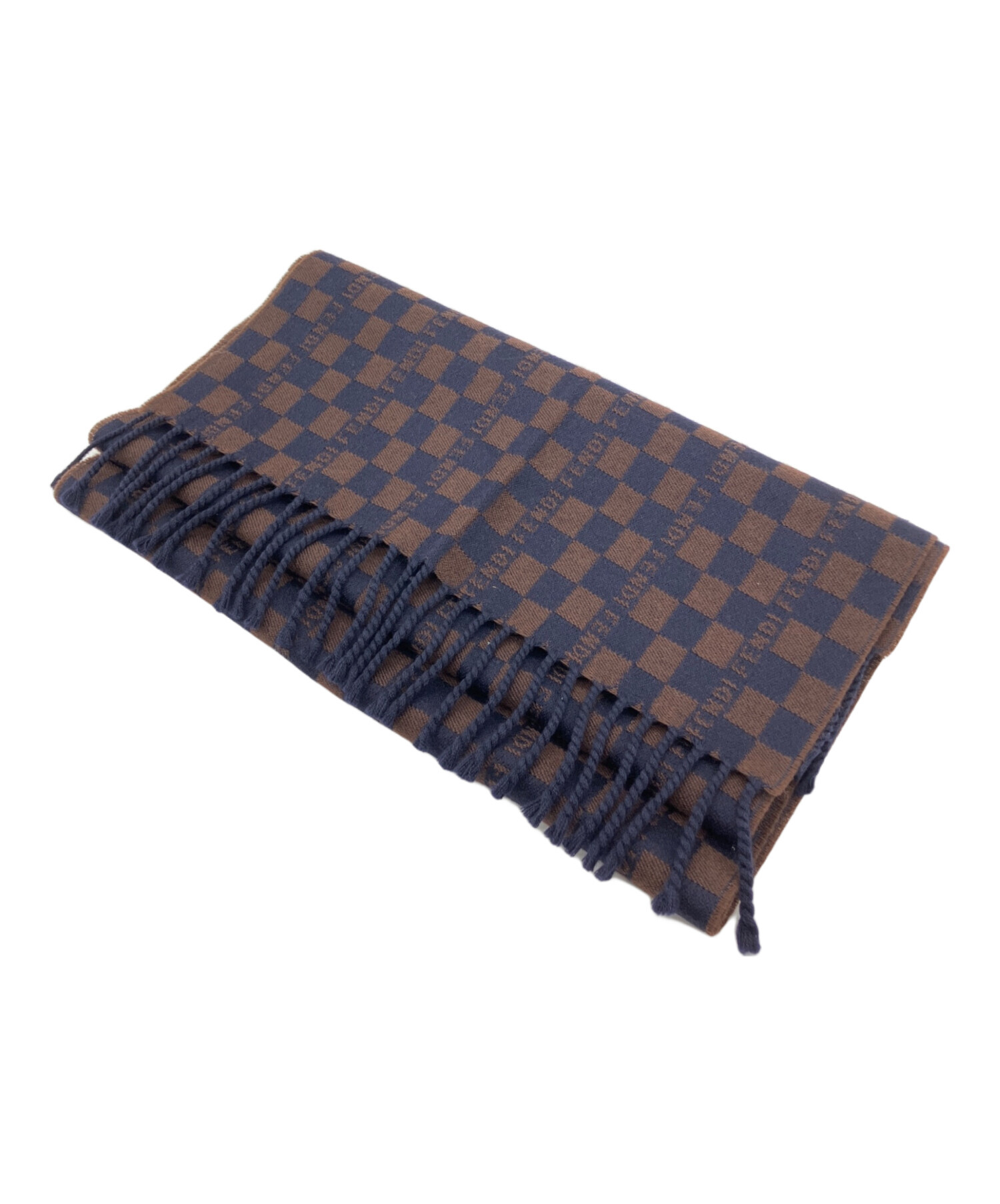 Fendi ウール100% マフラー ダークブラウン/ネイビー Fendi ウール100% マフラー ダークブラウン/ネイビー 中古・古着通販