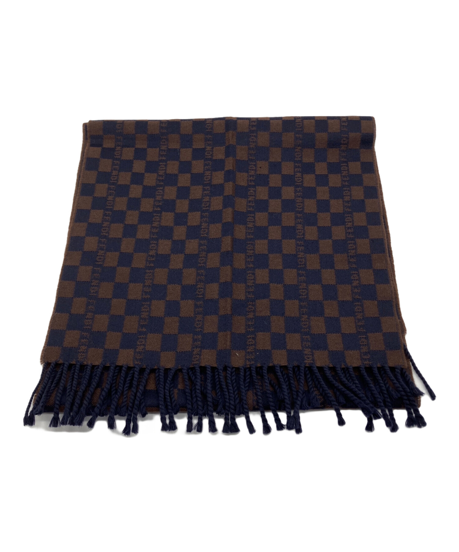 Fendi ウール100% マフラー ダークブラウン/ネイビー 中古・古着通販