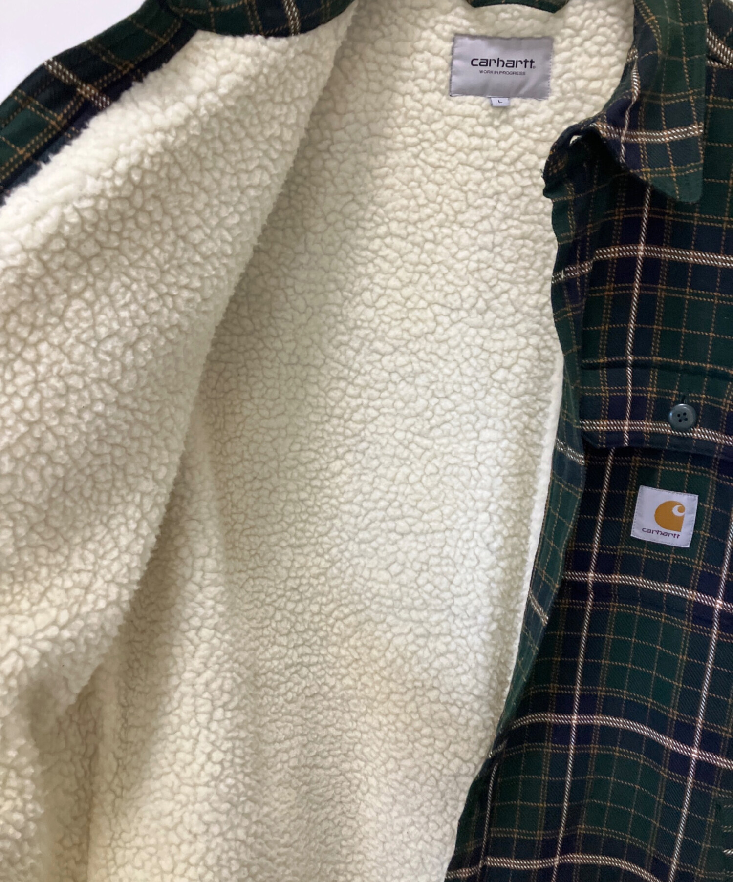 Carhartt XL フリース　チェック　ネルジャケット　裏ボア 中古・古着通販】CarHartt (カーハート) 裏ボアジャケット グリーン