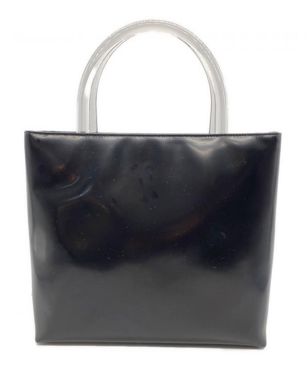 【希少】PRADA　トートバッグ エナメル　型押しロゴ　ブラック　ビンテージ 中古・古着通販】PRADA (プラダ) エナメルハンドバッグ ブラック