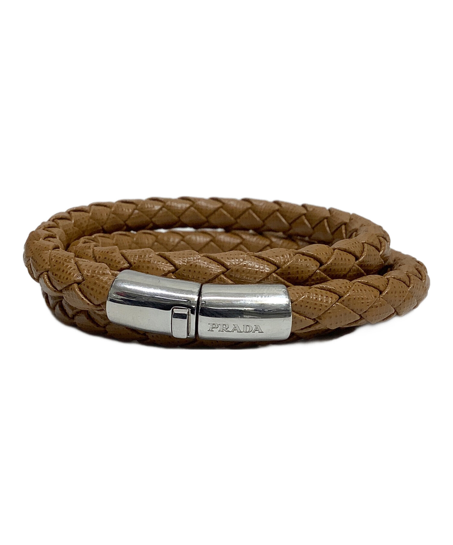 PRADA レザー ブラウン バックル ブレスレット 中古・古着通販】PRADA (プラダ) レザークラフトブレスレット ブラウン