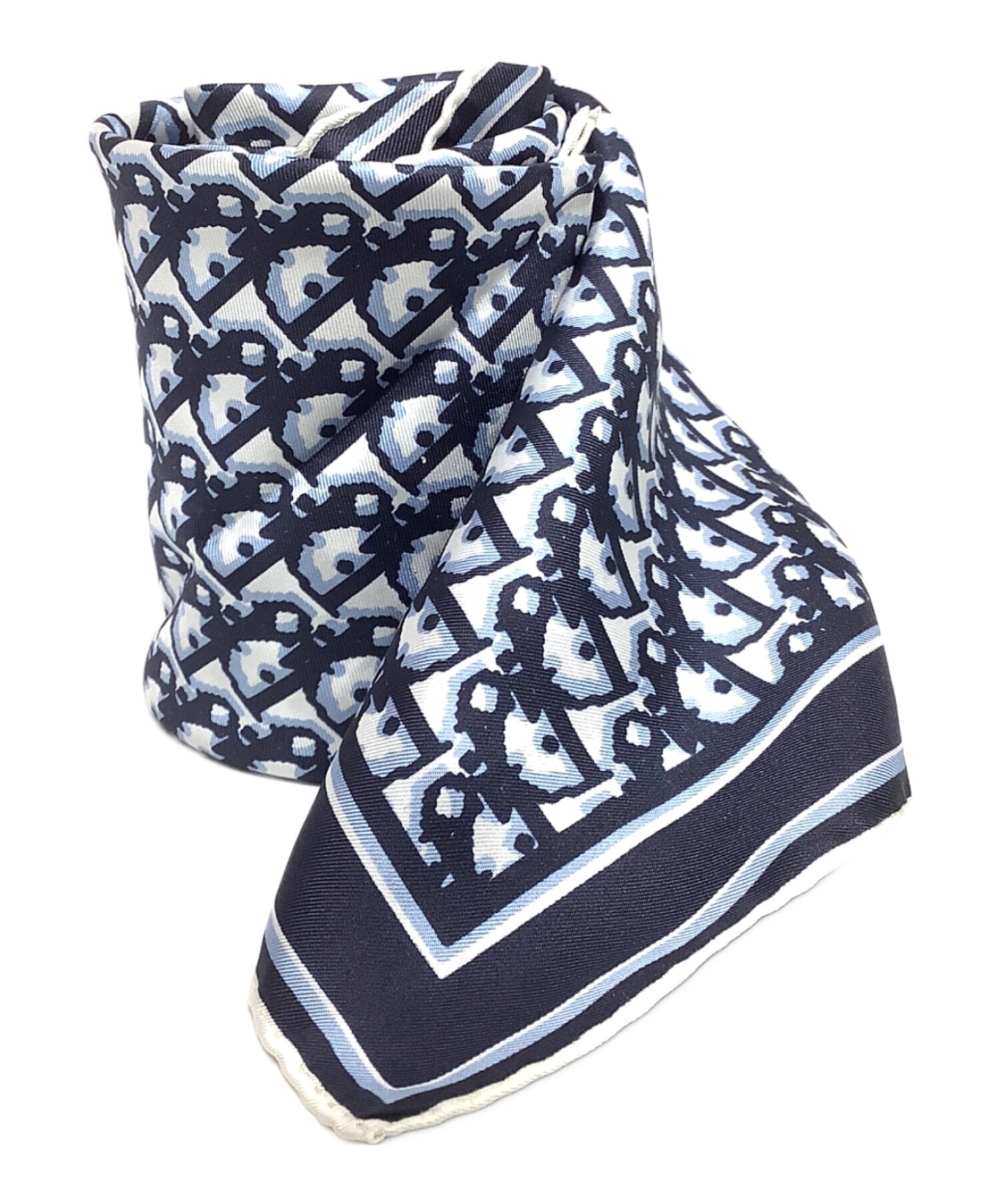 Christian Dior シルクスカーフ 赤 ネイビー 約75x76cm Christian Dior ディオール トロッター シルク スカーフ ネイビー