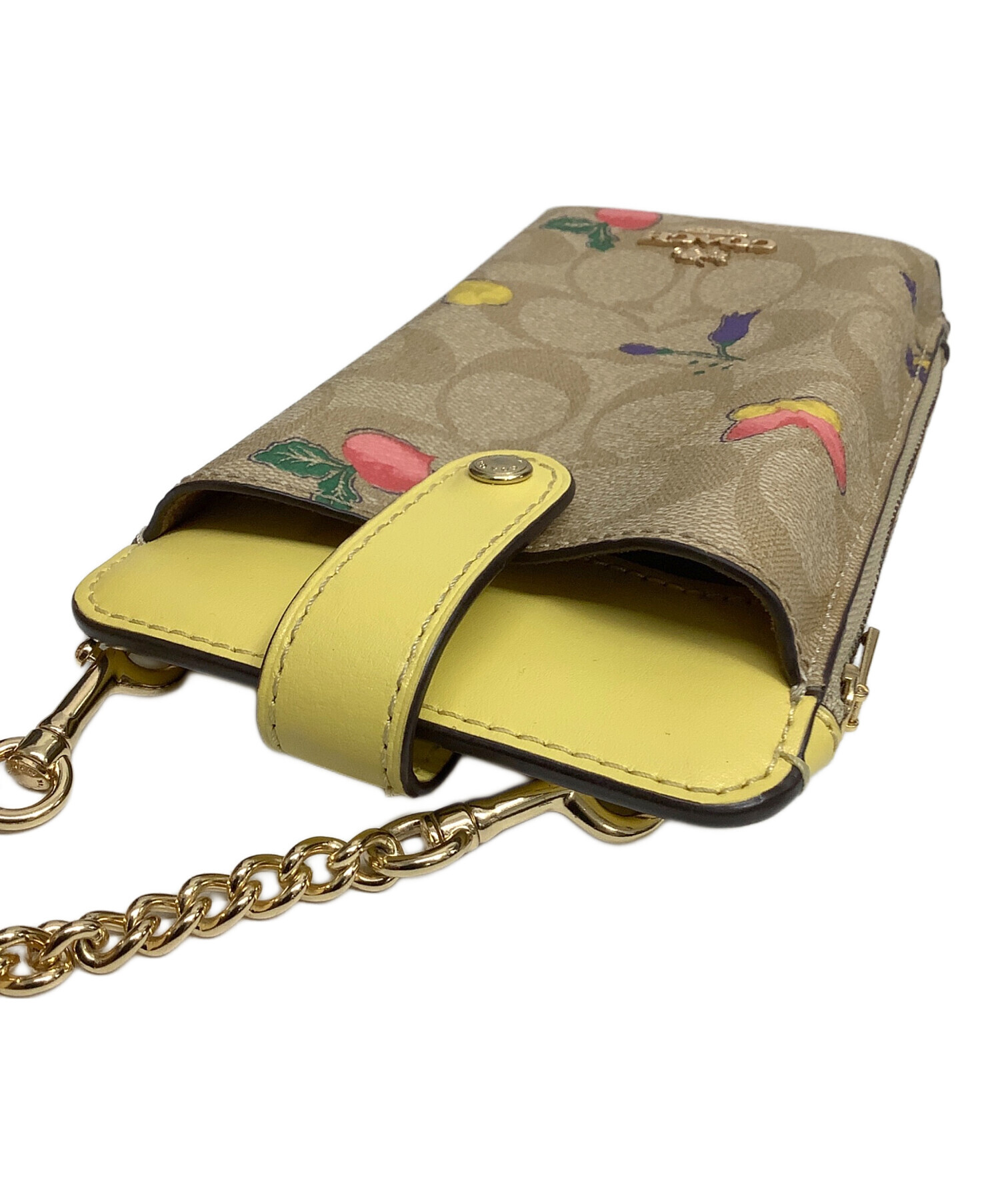 新品✰COACHスマホショルダー　フォーンクロスボディ　イエローオレンジ 中古・古着通販】COACH (コーチ) スマホショルダーバッグ ベージュ