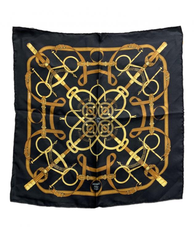 エルメス　スカーフ　ブラック　ゴールド 中古・古着通販】HERMES (エルメス) スカーフ ブラック｜ブランド