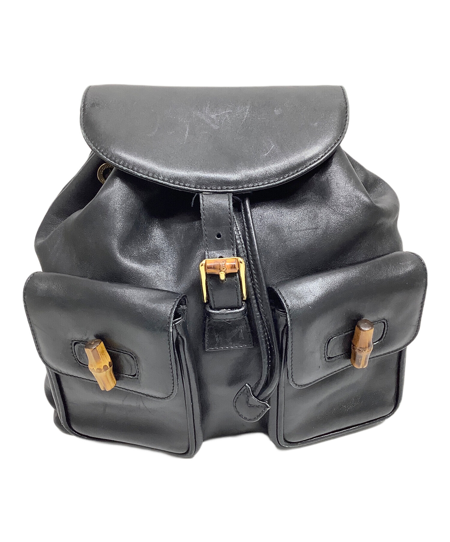 中古・古着通販】GUCCI (グッチ) バンブーレザーバックパック ブラック