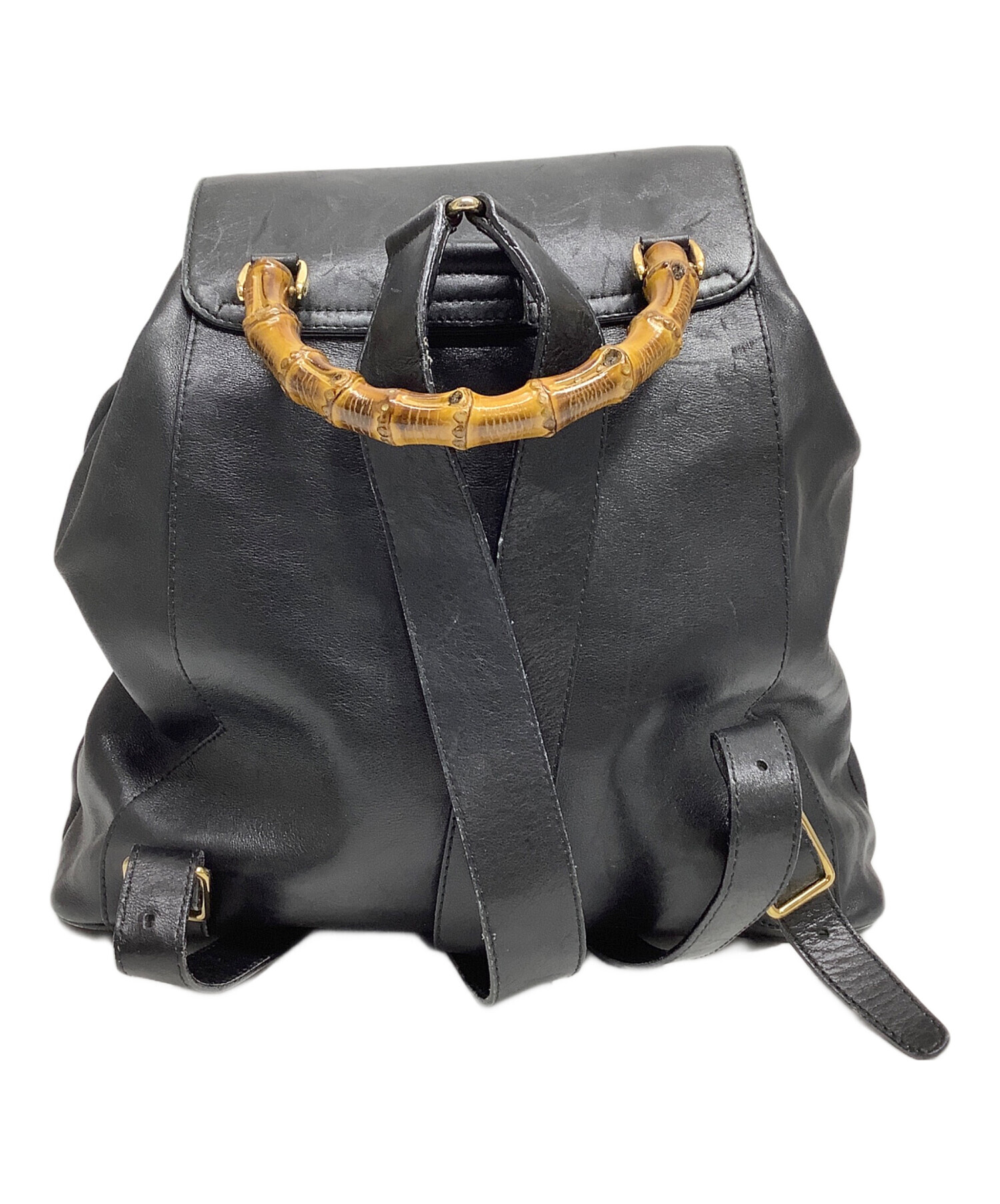 中古・古着通販】GUCCI (グッチ) バンブーレザーバックパック ブラック