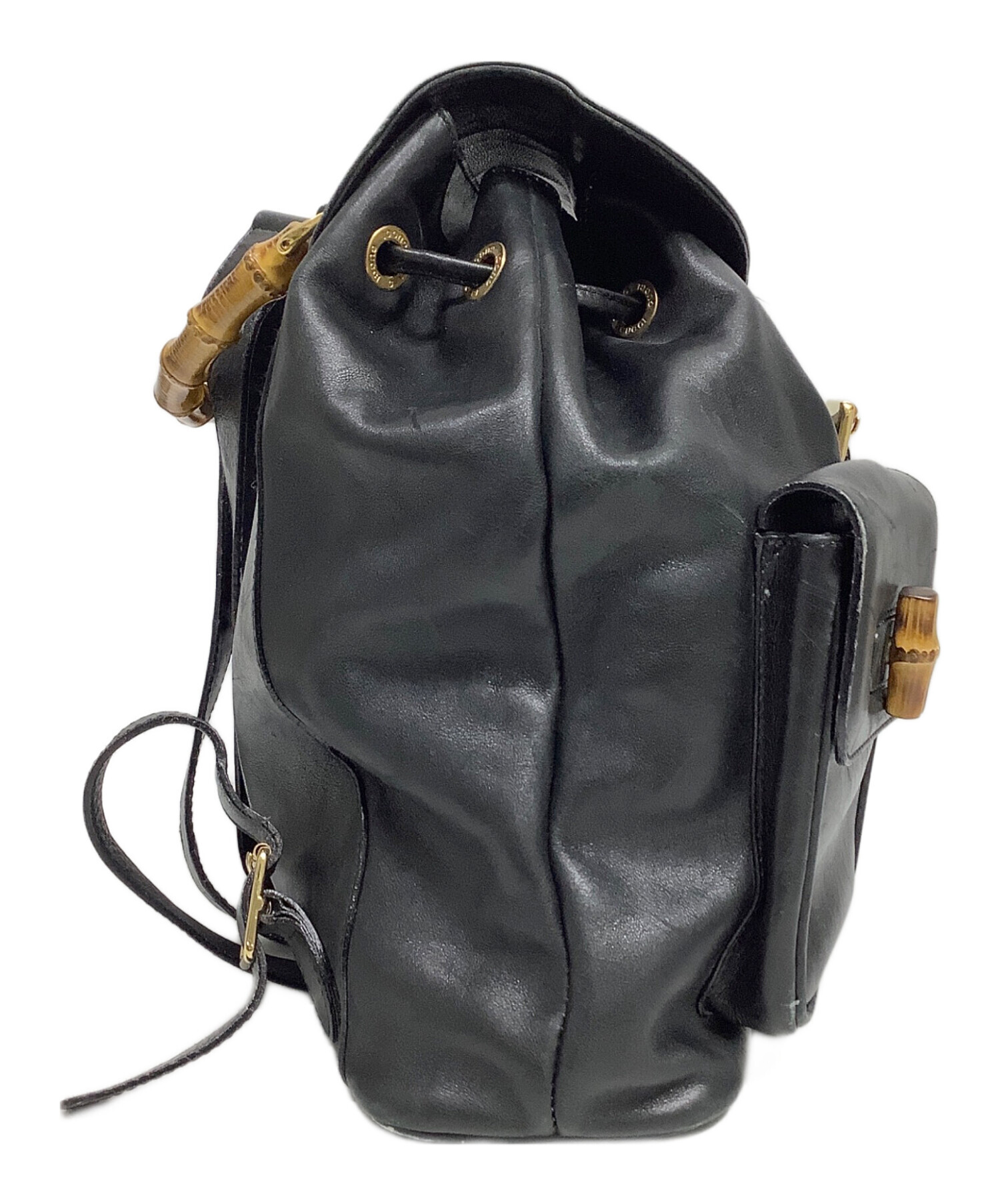 中古・古着通販】GUCCI (グッチ) バンブーレザーバックパック ブラック