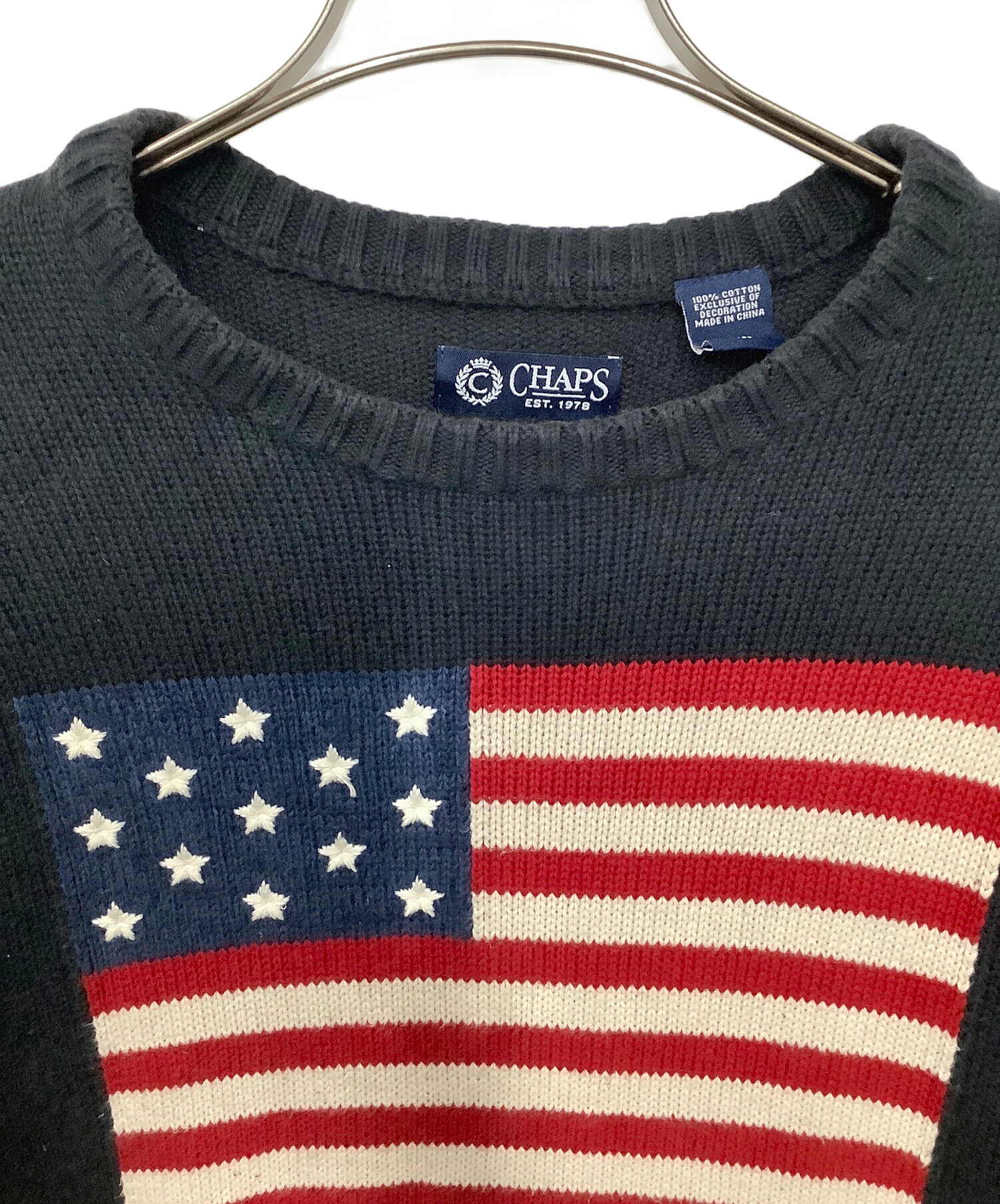 Chaps RALPH LAUREN クルーネックニット　ウール シルク 送料無料チャップス ヘリンボーン コットンセーター クルーネック コットンニット CHAPS RALPH LAUREN メンズM 古着  @CH1075