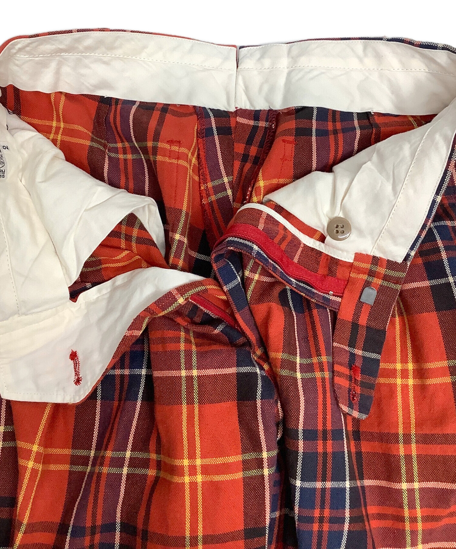 中古・古着通販】EVISU (エヴィス) チェックパンツ オレンジ×ネイビー