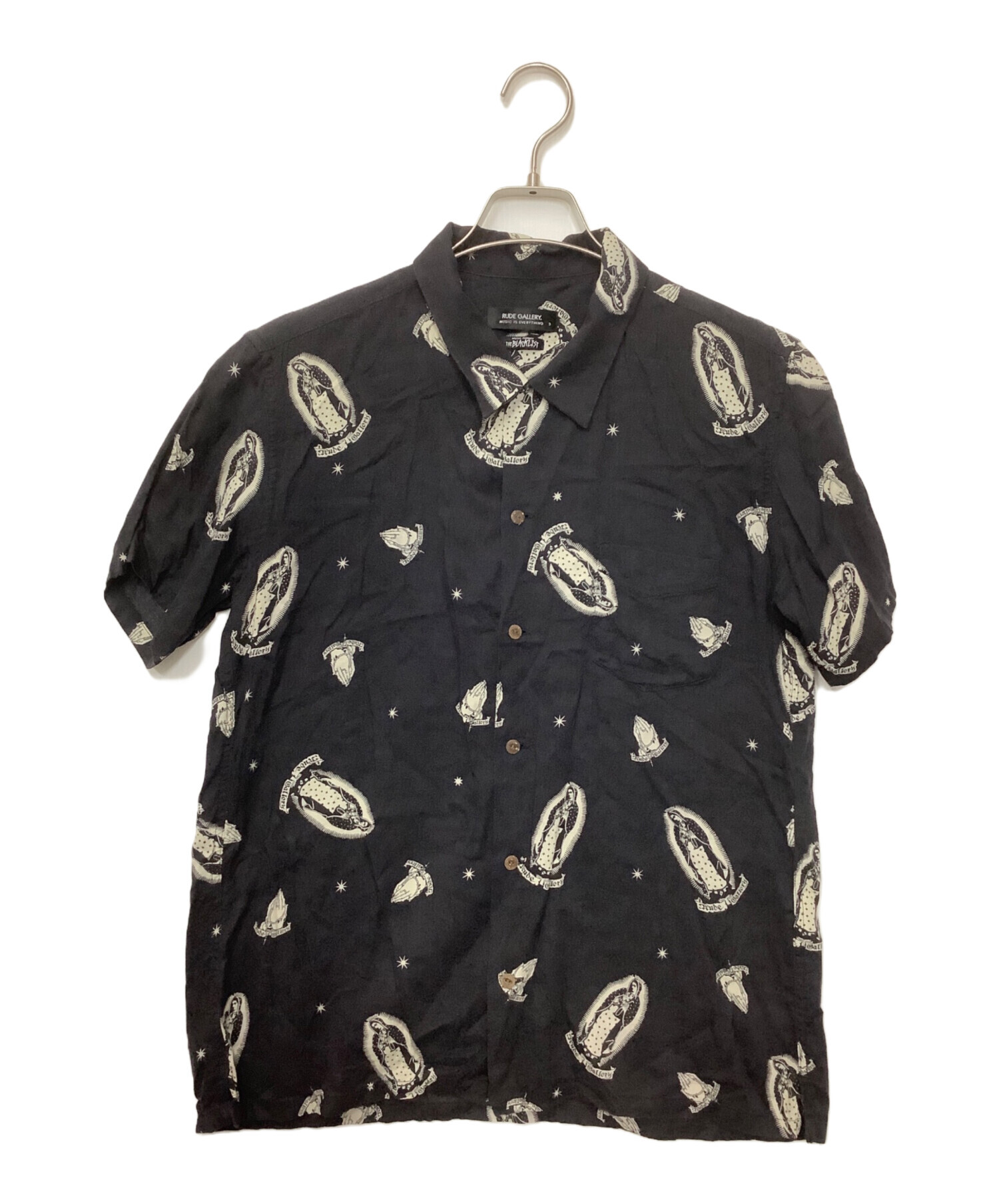 RUDE GALLERY◆半袖シャツ/4/レーヨン/BLK/2019SS/開襟シャツ RUDE GALLERY BLACK REBEL◇ルードギャラリーブラックレーベル&frasl;半袖