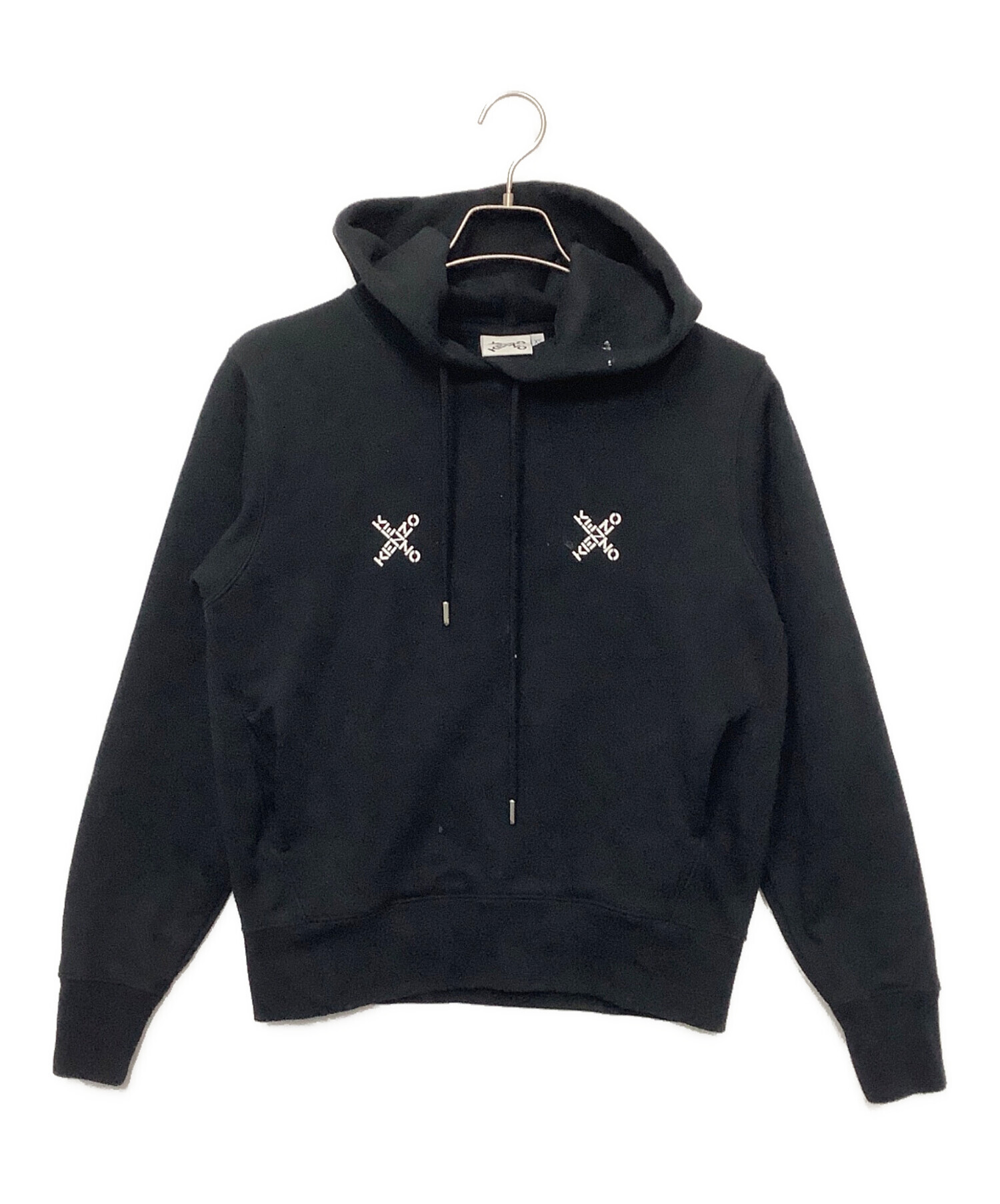 ケンゾー プルオーバーパーカー フーディパーカー ロゴ刺繍 パーカー ブラック 中古・古着通販】KENZO (ケンゾー) プルオーバーパーカー ブラック