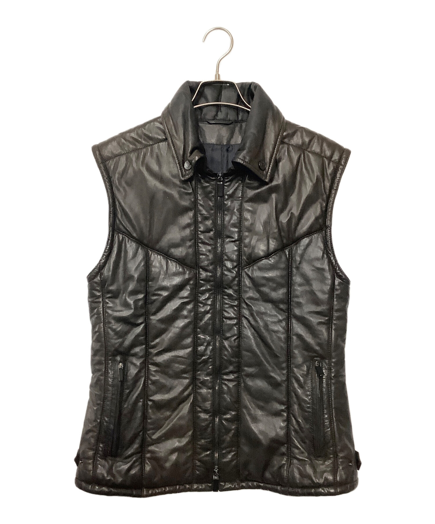 中古・古着通販】GUCCI (グッチ) レザーベスト ブラウン サイズ:46