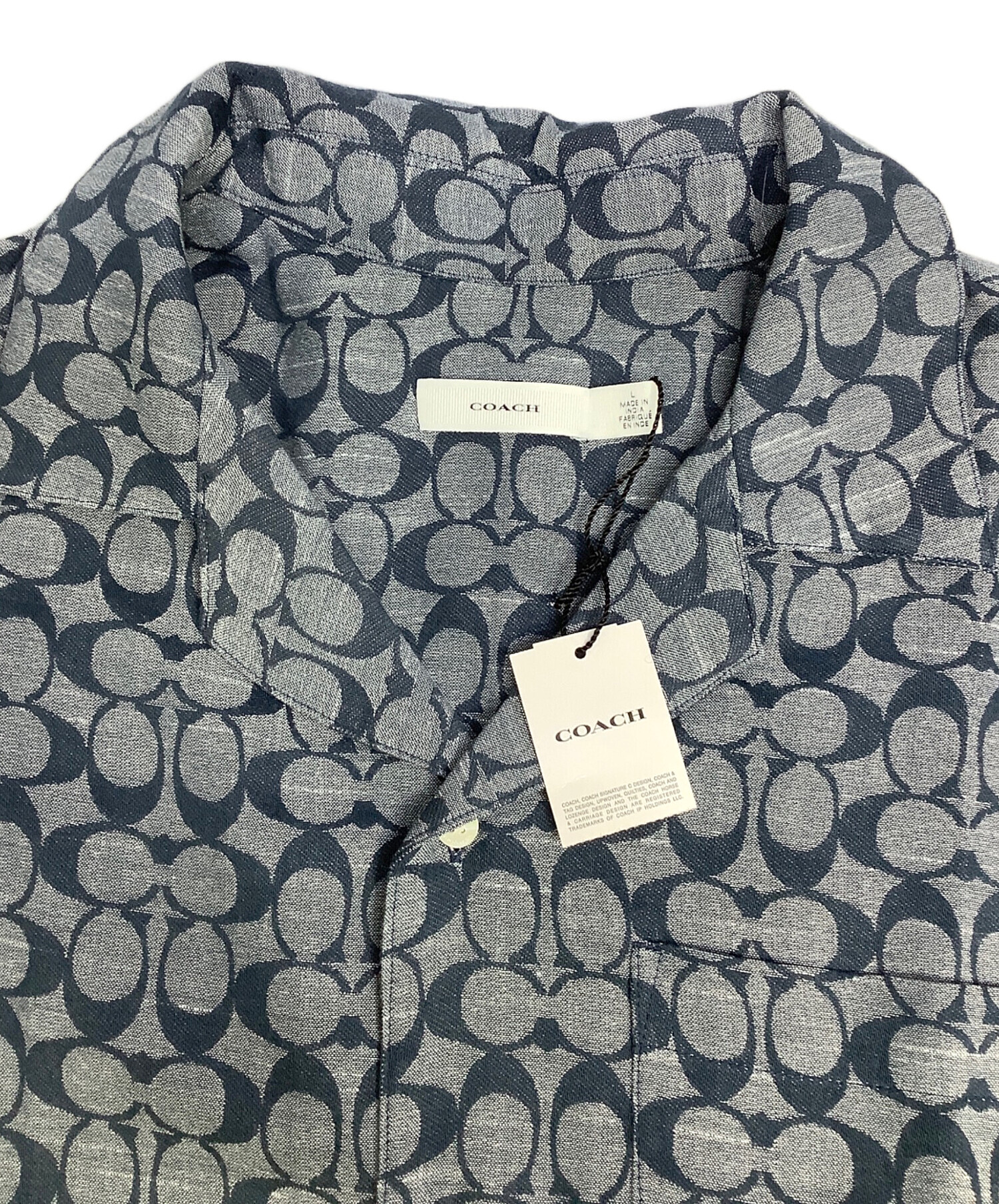 中古・古着通販】COACH (コーチ) 半袖シャツ ネイビー×グレー サイズ:L