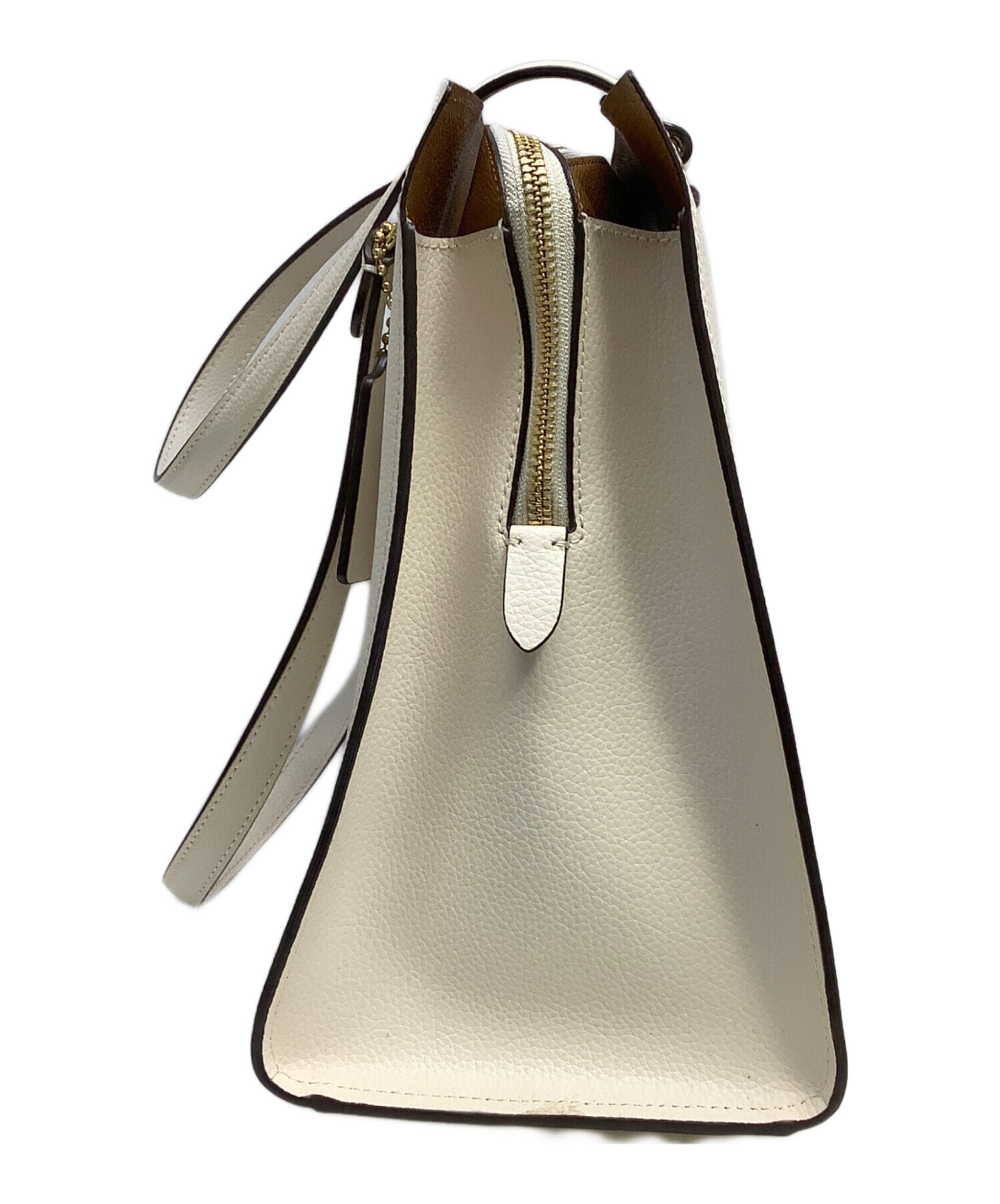 コーチ ハンドバッグ ベージュ ネイビー 中型 中古・古着通販】COACH (コーチ) ハンドバッグ ベージュ｜ブランド