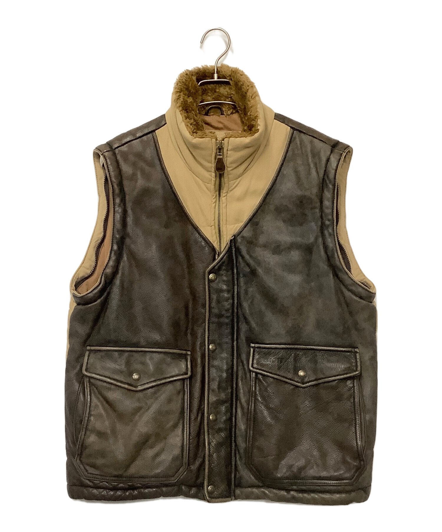 中古・古着通販】Schott (ショット) レザーベスト ブラウン×ベージュ