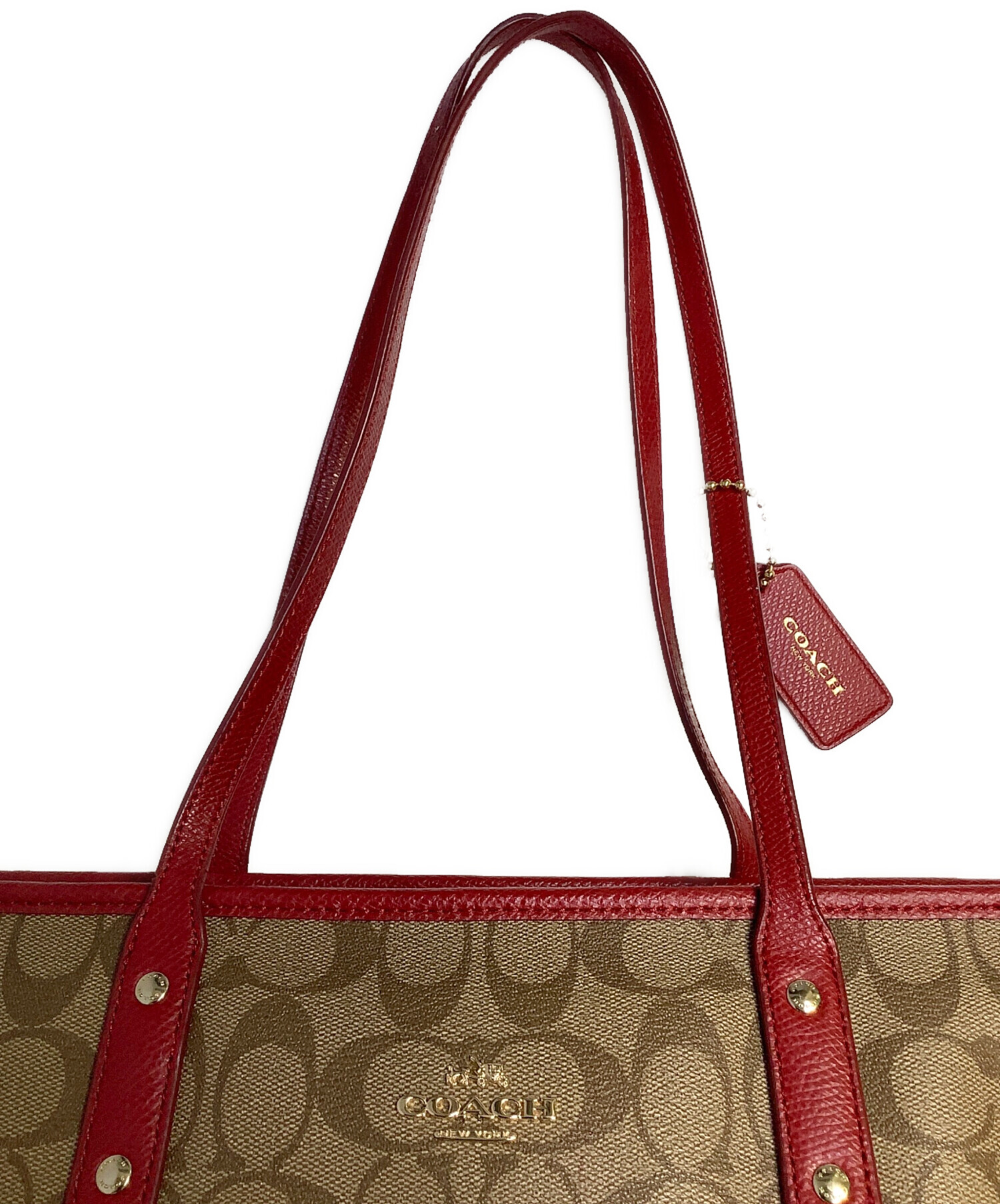 COACH トートバッグ ベージュ レッド 中古・古着通販】COACH (コーチ) トートバッグ ベージュ×レッド