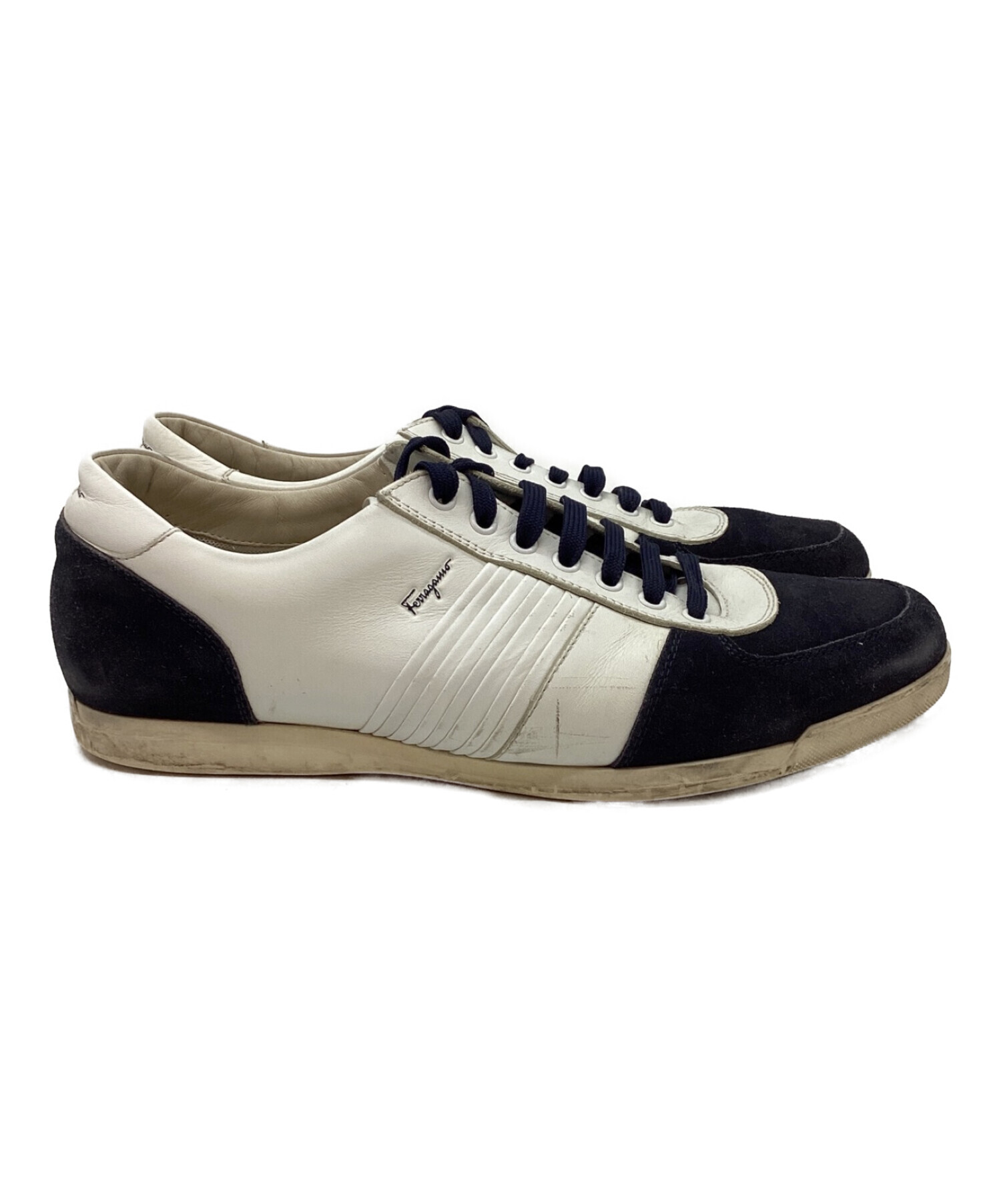 Ferragamo フェラガモ　レザースニーカー　サイズ8M 中古・古着通販】Ferragamo (フェラガモ) レザースニーカー ネイビー