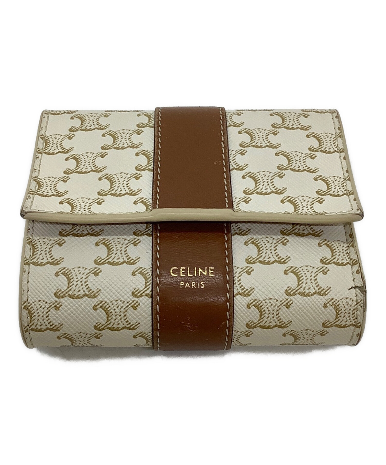中古・古着通販】CELINE (セリーヌ) 3つ折り財布 ブラウン×ホワイト