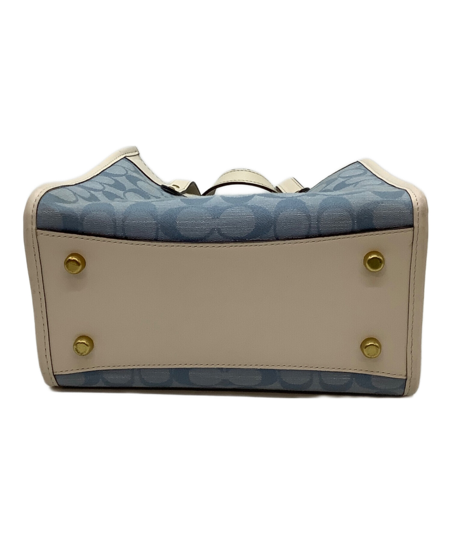 COACH 2way ハンドバッグ ライトブルー　値下げ 中古・古着通販】COACH (コーチ) 2WAYバッグ ライトブルー×ホワイト