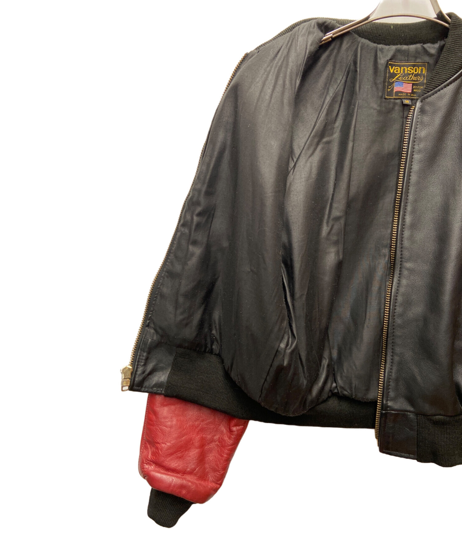 中古・古着通販】VANSON (バンソン) レザーブルゾン ブラック×レッド