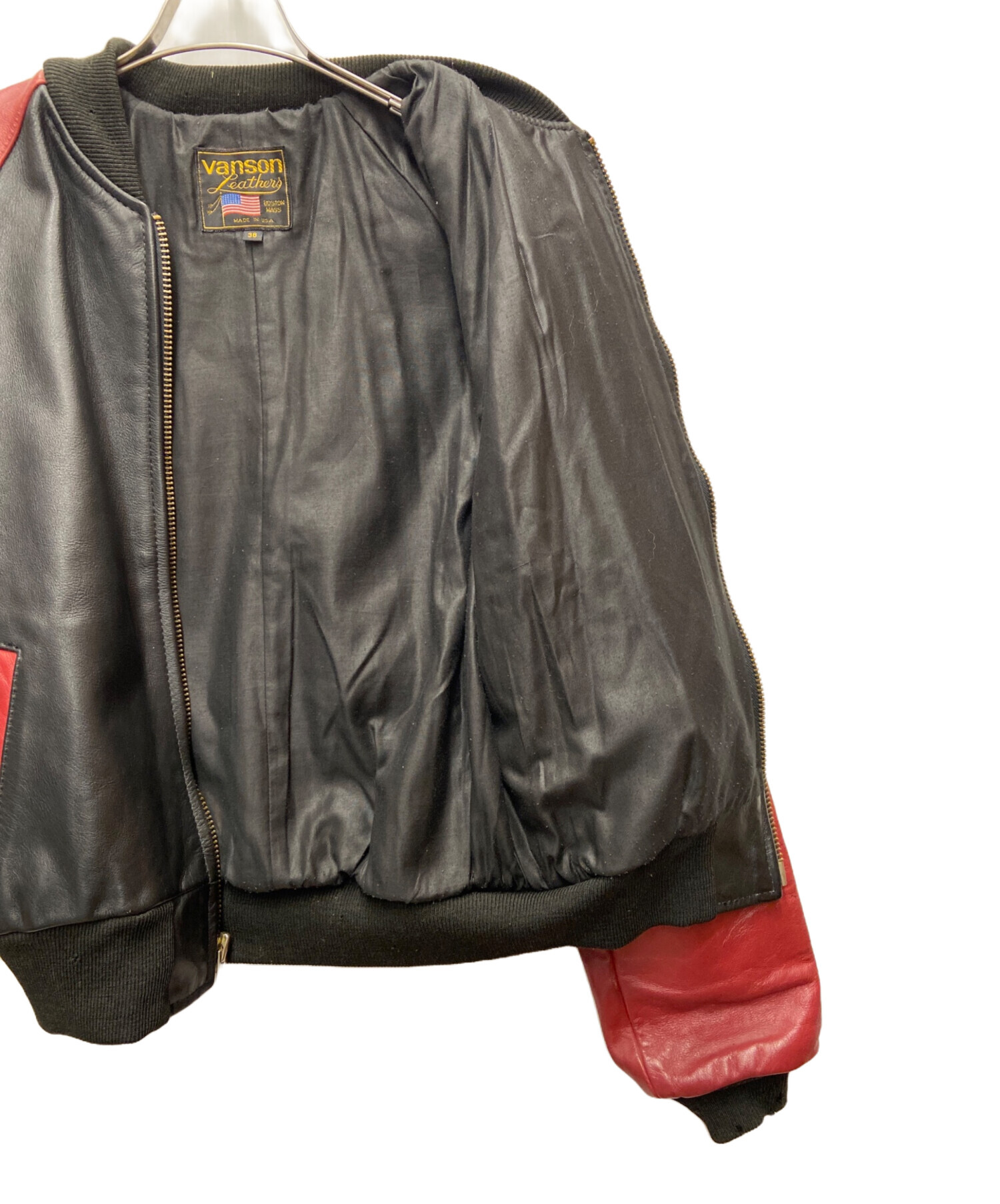 中古・古着通販】VANSON (バンソン) レザーブルゾン ブラック×レッド