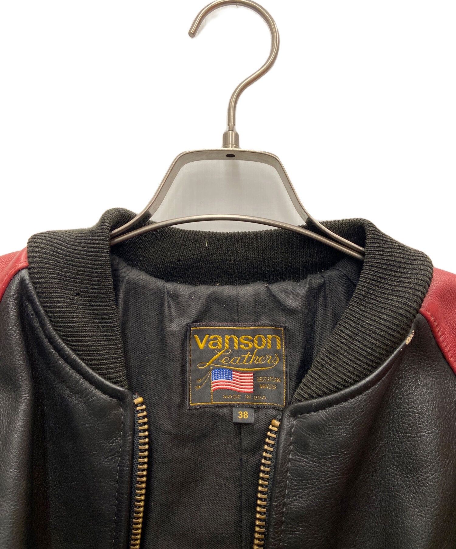 中古・古着通販】VANSON (バンソン) レザーブルゾン ブラック×レッド